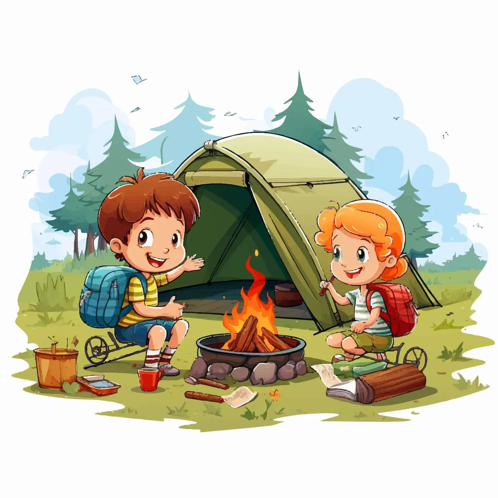 Kids Camping in the Park Illustration — free download from Dotvec