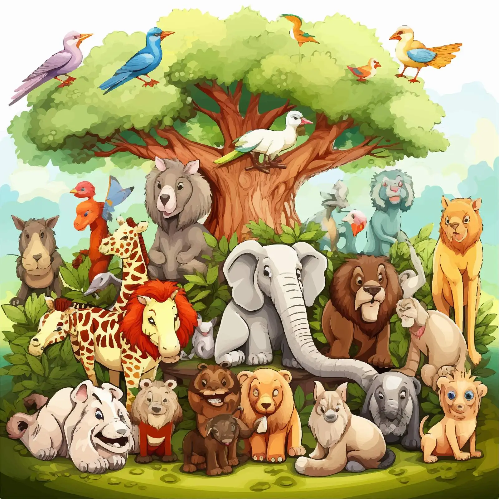 Colorful Garden Scene with Various Animals — free download from Dotvec