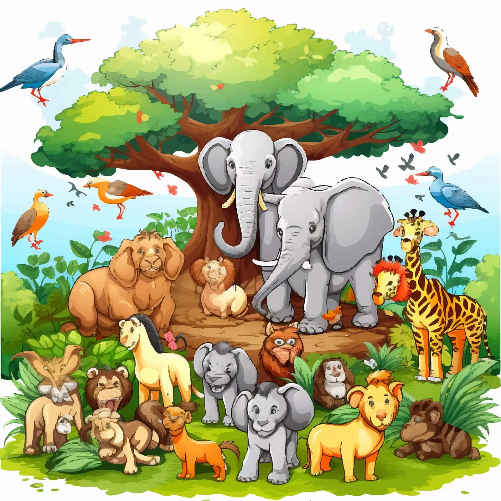 Garden Scene with Various Animals Illustration — free download from Dotvec