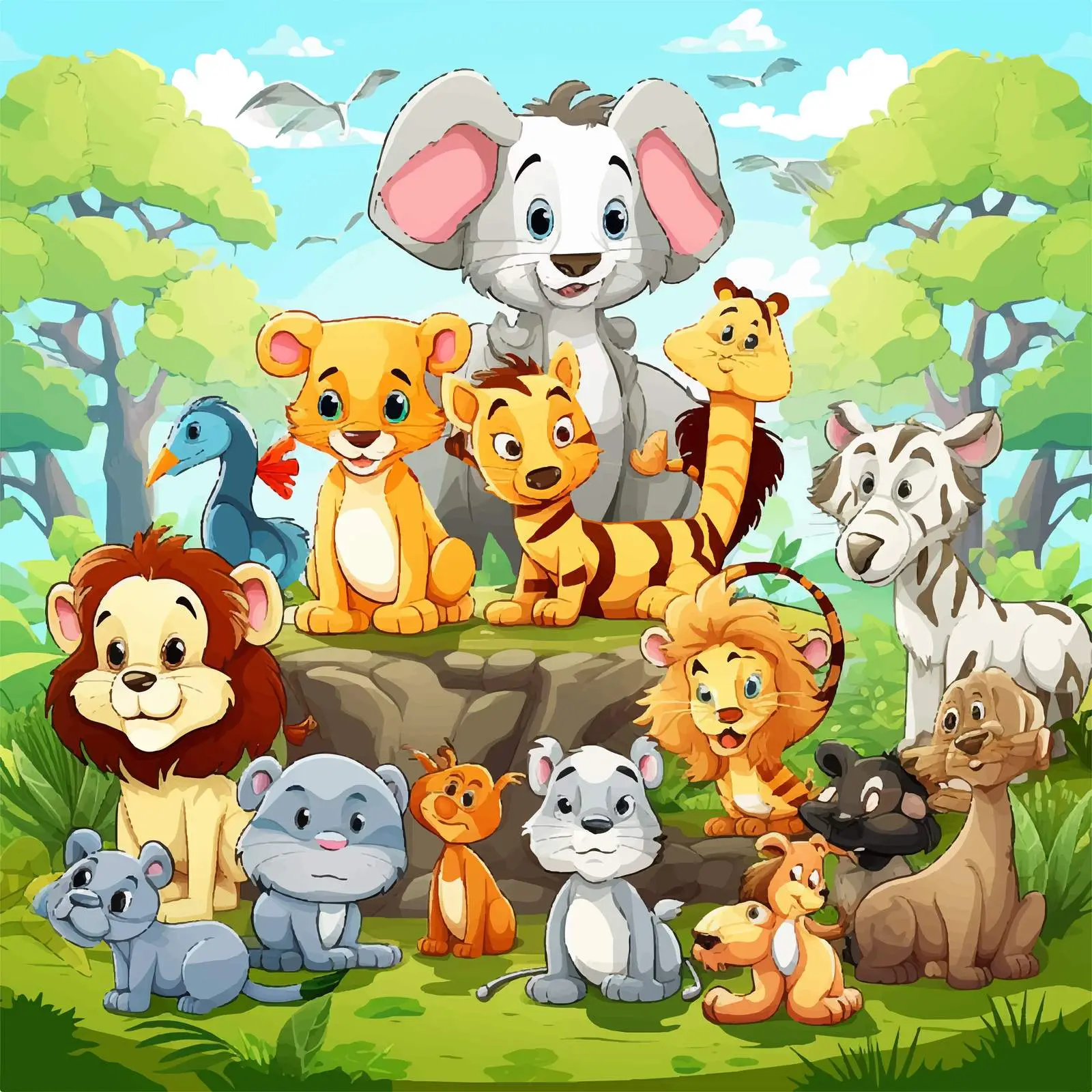 Illustration of Diverse Animals in Garden — free download from Dotvec