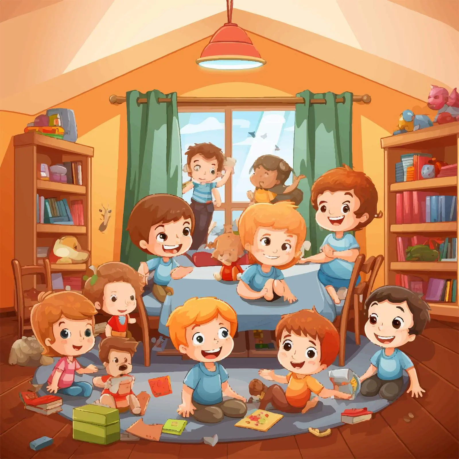Kids Playing Together in a Room Illustration — free download from Dotvec