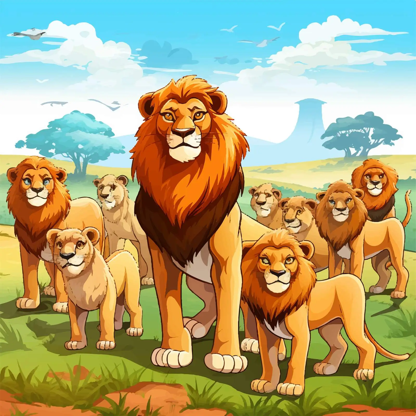 Lions Roaming in a Vivid Field Illustration — free download from Dotvec
