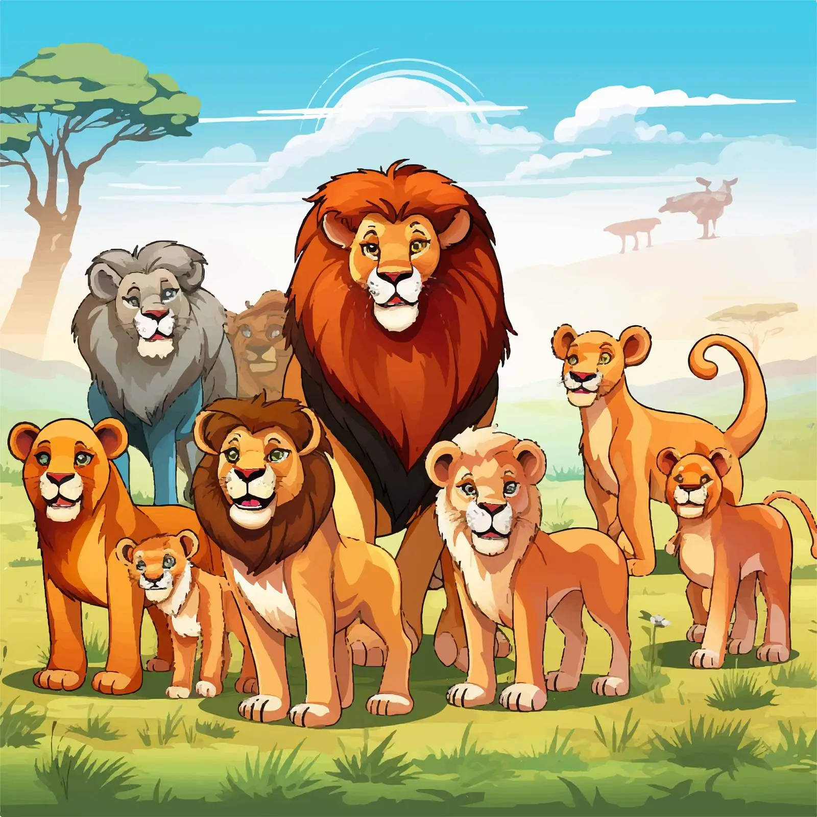 Lions in a Field Vector Illustration — free download from Dotvec