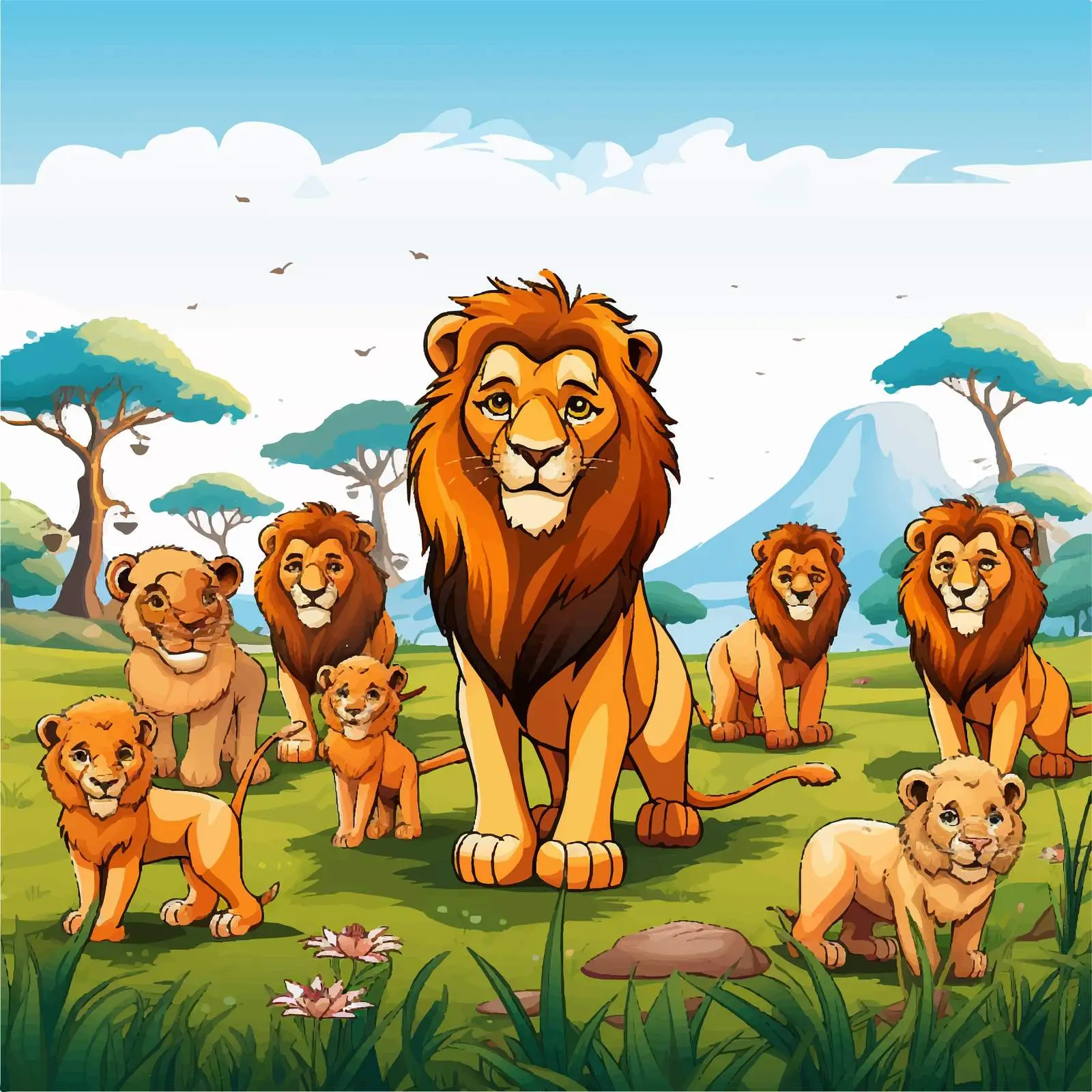 Lions Roaming in a Field Illustration — free download from Dotvec