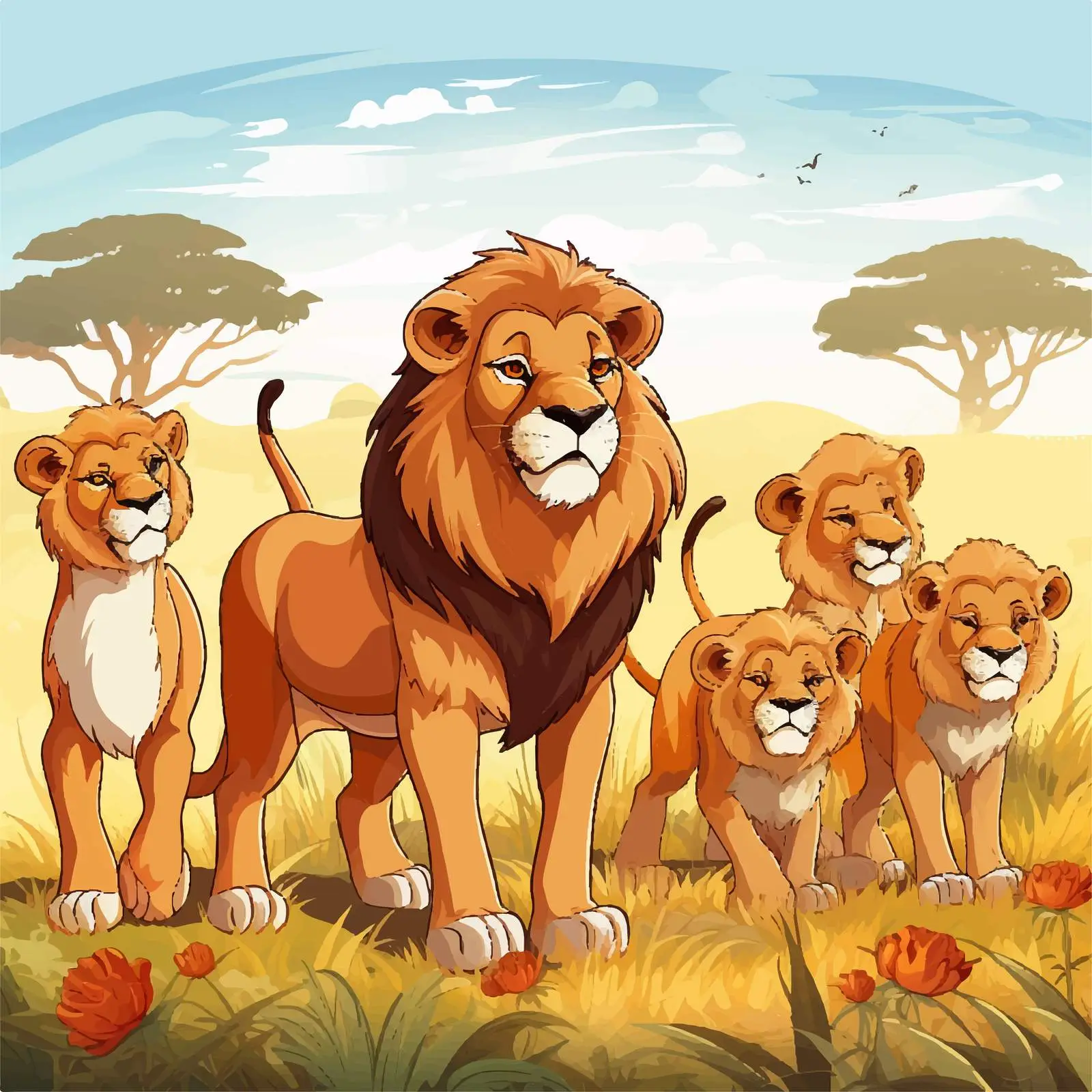 Illustration of Multiple Lions in a Field — free download from Dotvec