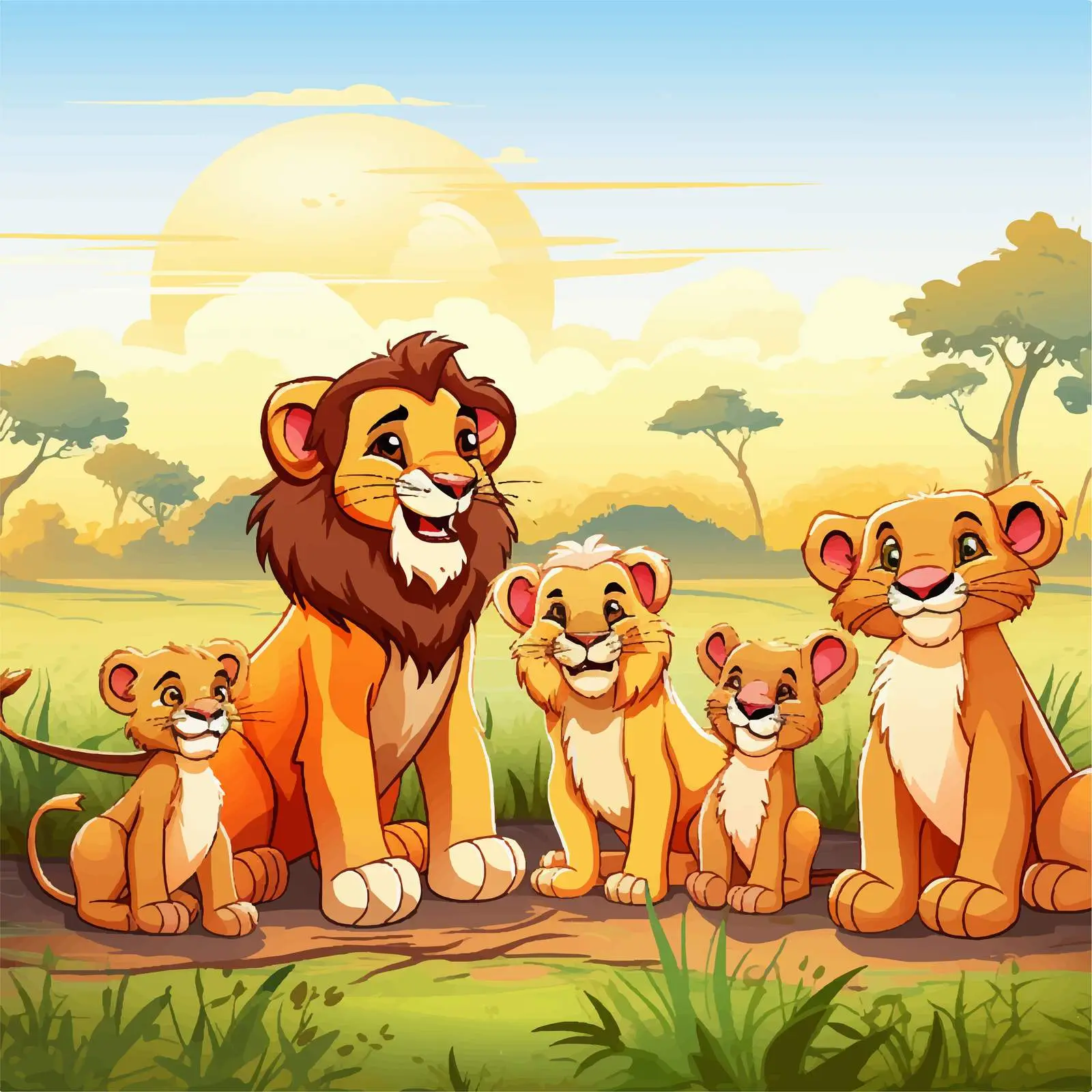 Illustration of Lions in a Field – free wild nature image from Dotvec