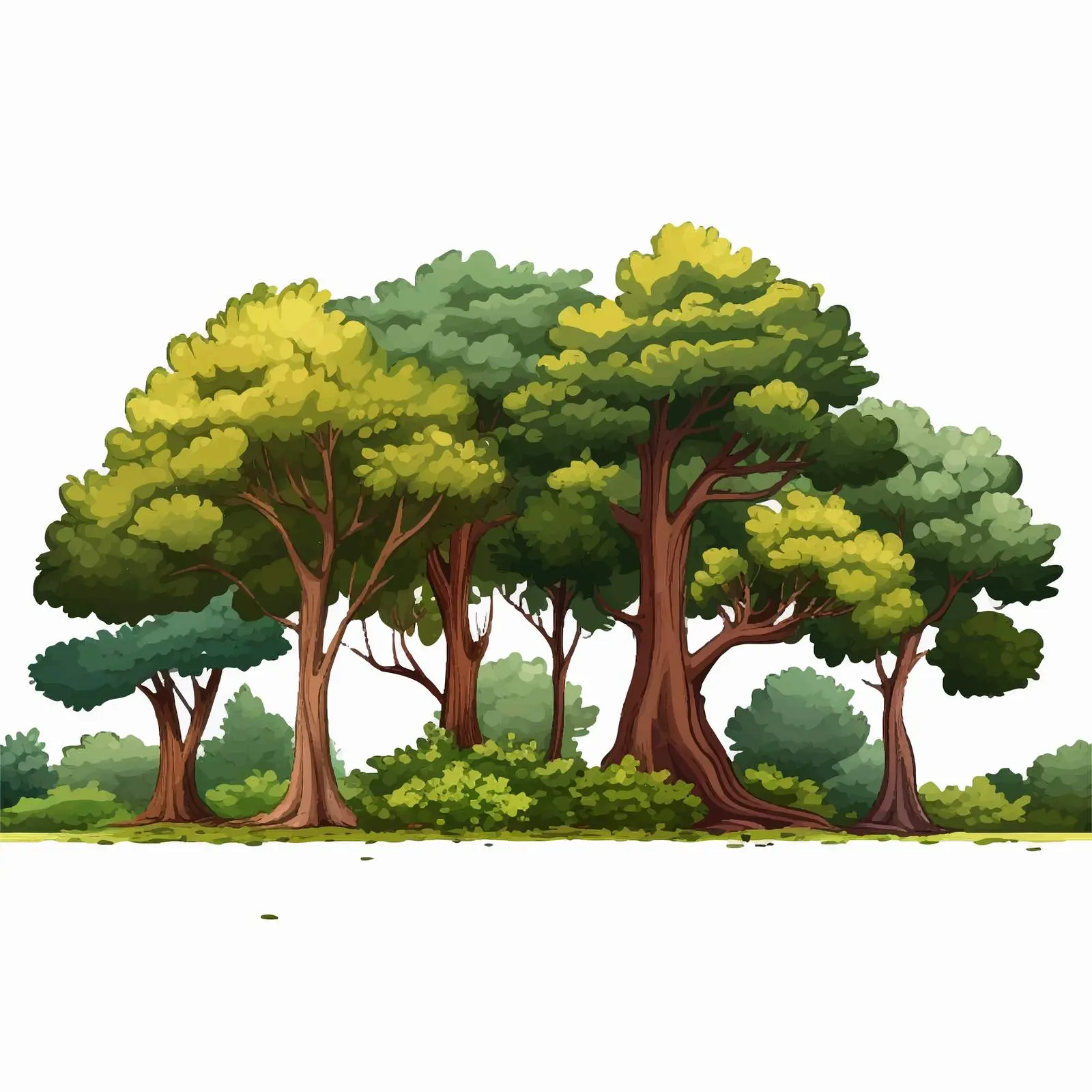 Lush Cartoon Tree Landscape Illustration — free download from Dotvec