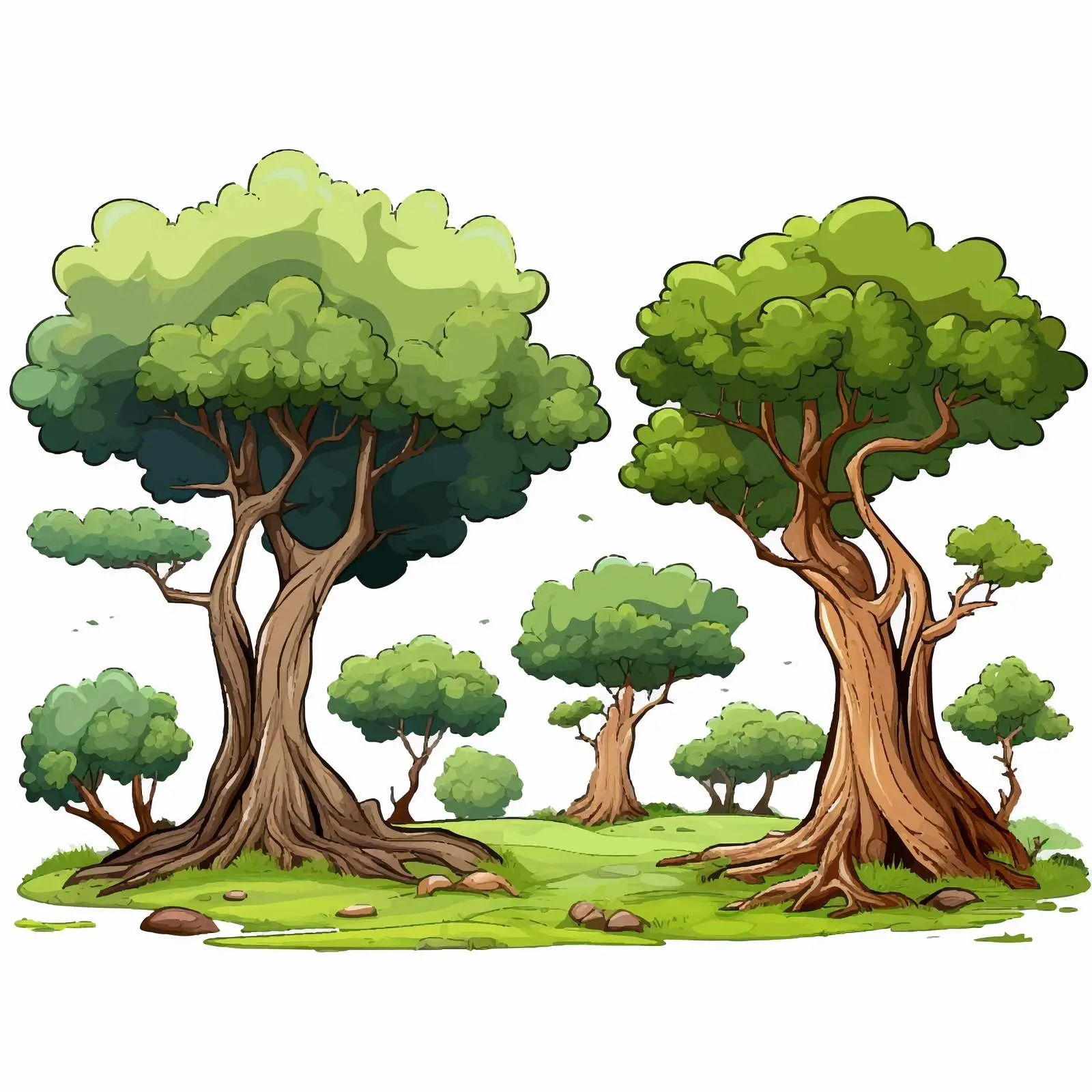 Cartoon Scene with Abundant Trees Illustration — free download from Dotvec