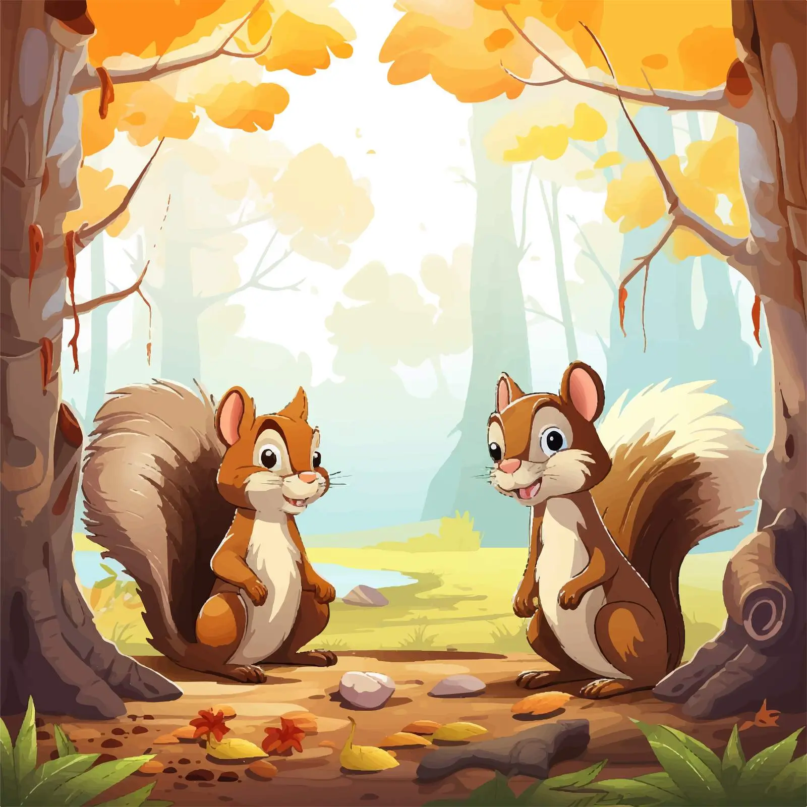 Monkeys and Squirrel in Forest Illustration — free download from Dotvec
