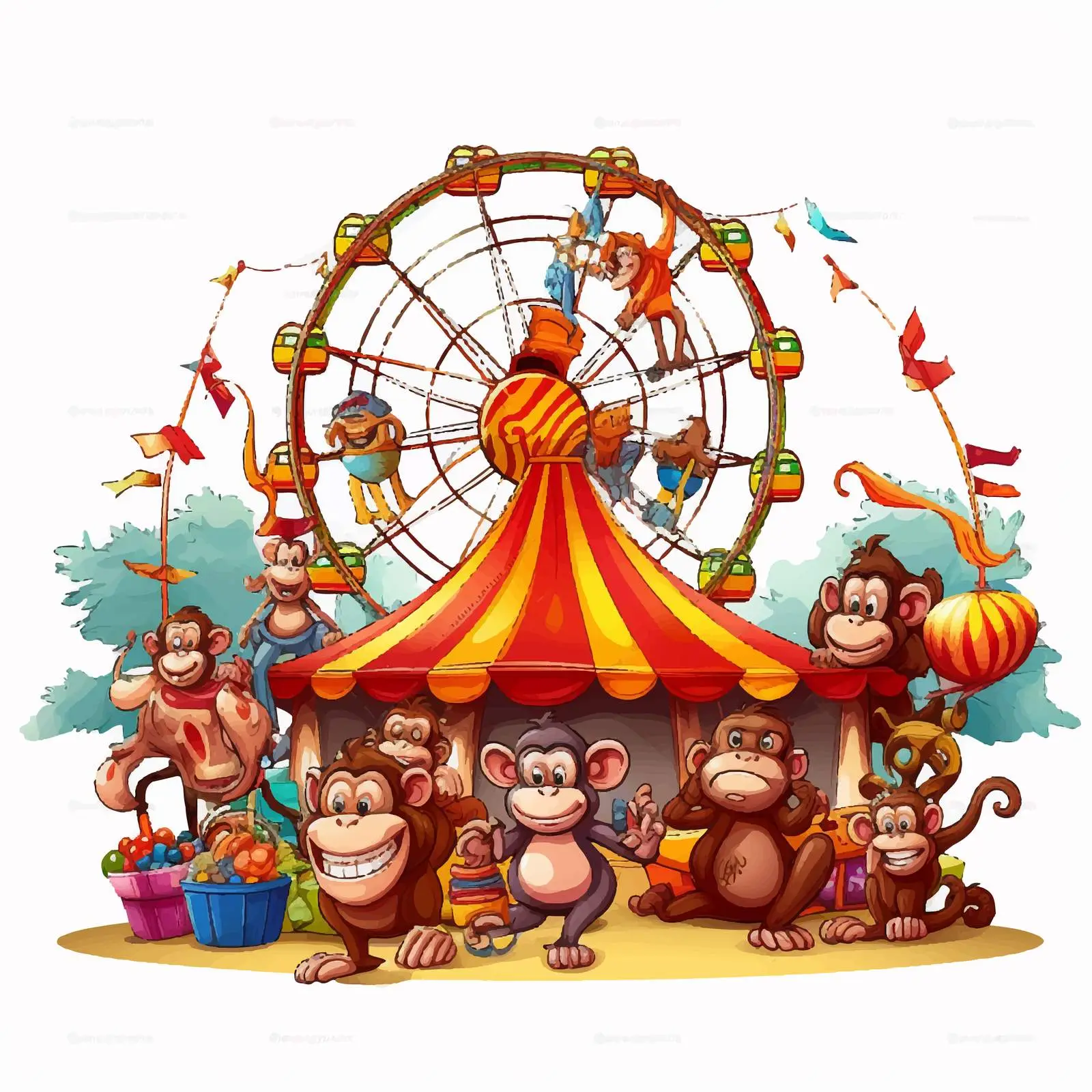 Monkeys at Fun Fair Illustration – free fun fair image from Dotvec