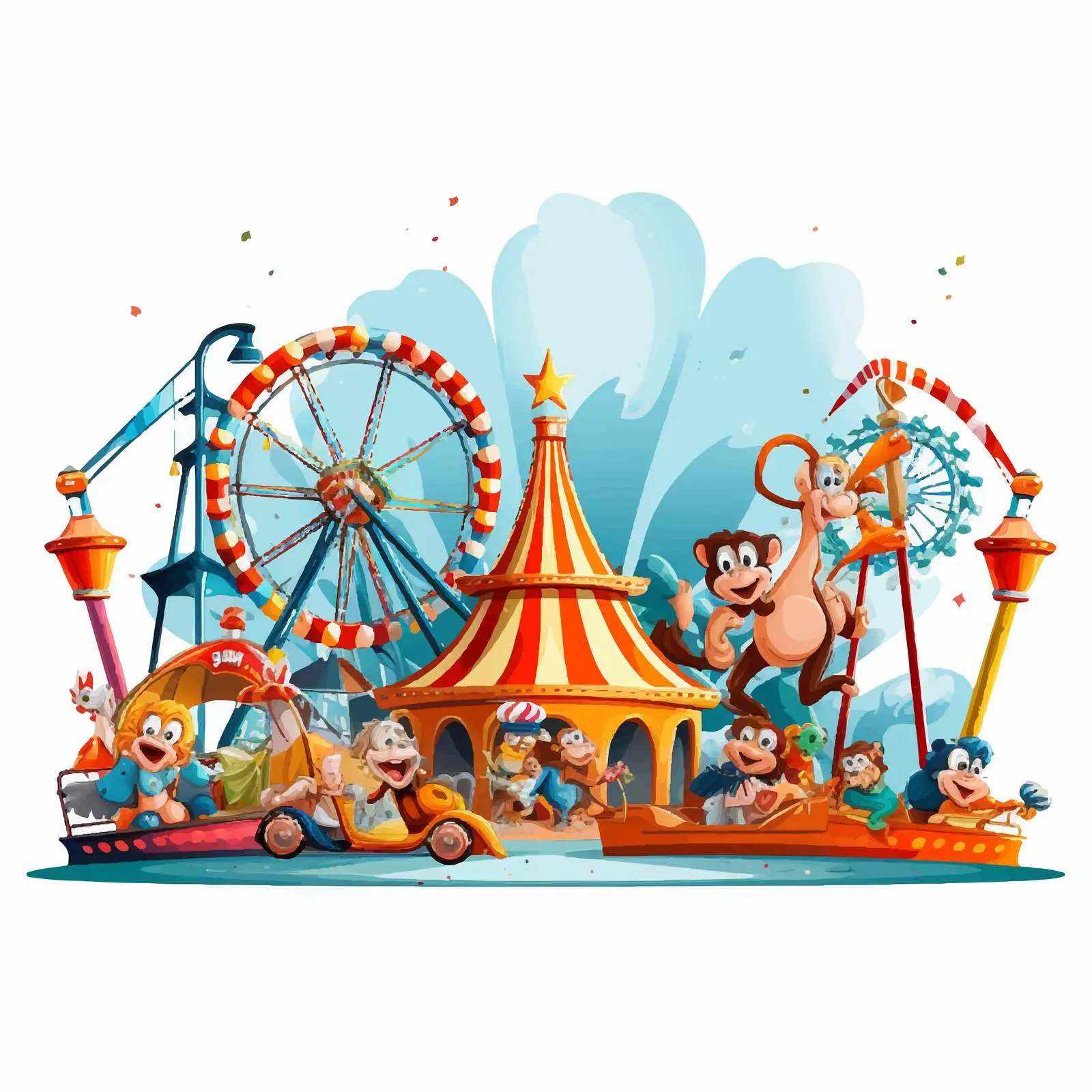 Monkeys Enjoying Fun Fair Scene Illustration – free fun fair image from Dotvec