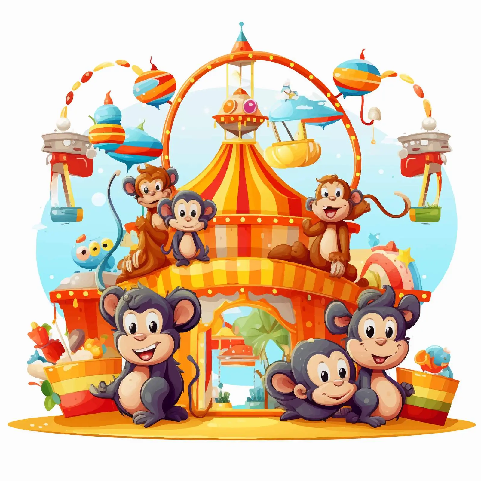 Monkeys Enjoying Fun Fair Illustration — free download from Dotvec