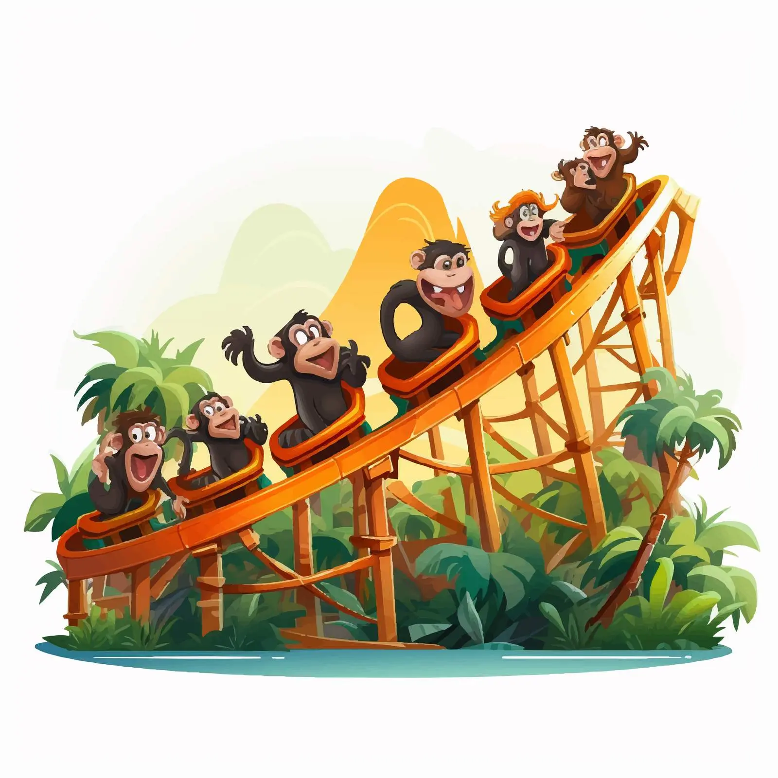 Monkeys Riding Roller Coaster in Amusement Park — free download from Dotvec