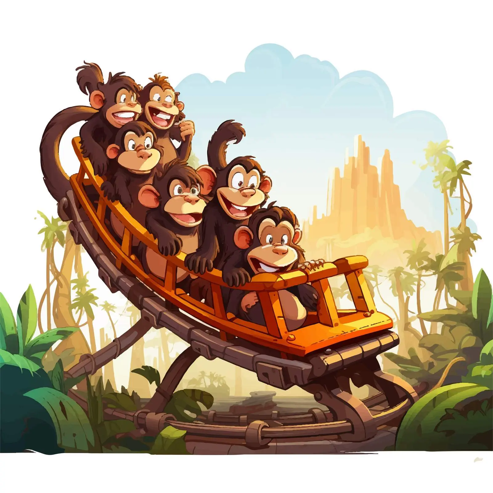 Monkeys Enjoying Roller Coaster Ride in Park — free download from Dotvec