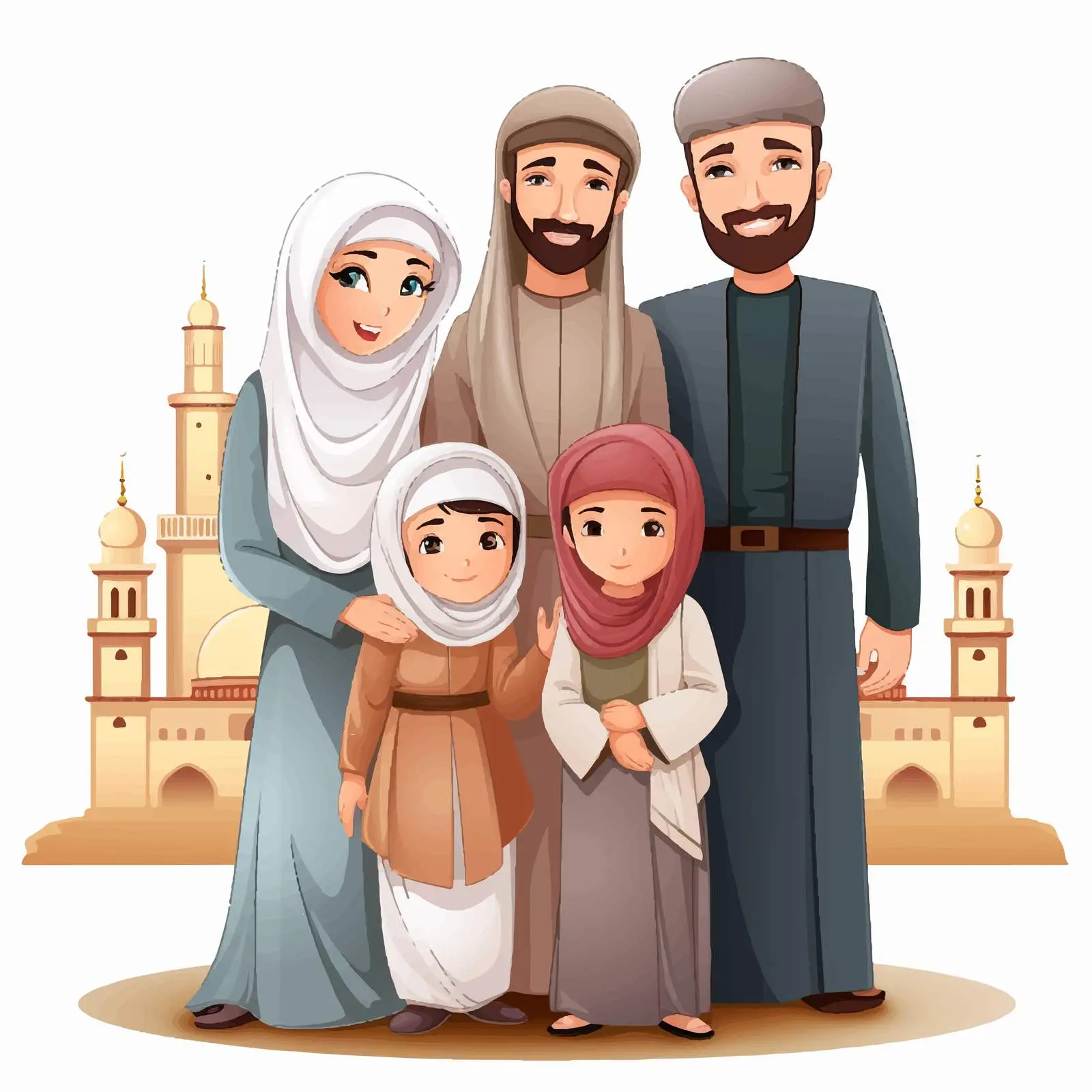 Muslim Family Cartoon Character Illustration — free download from Dotvec