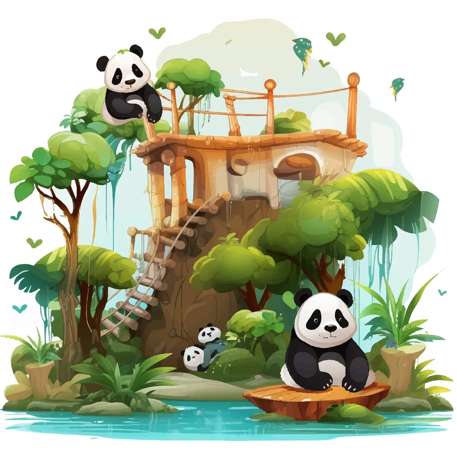 Panda Illustration in Zoo Setting – free panda bear image from Dotvec