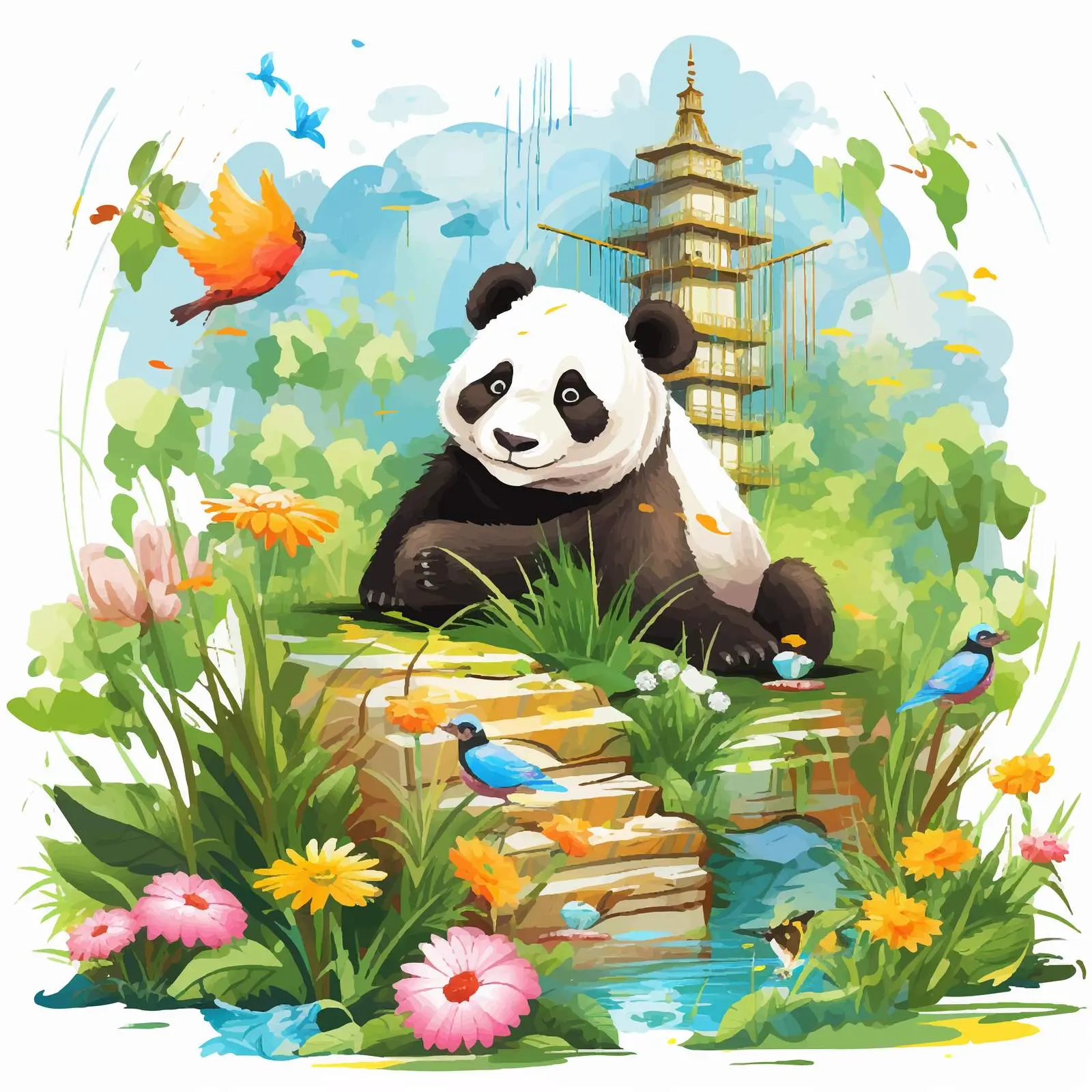 Panda Illustration in Zoo Setting — free download from Dotvec