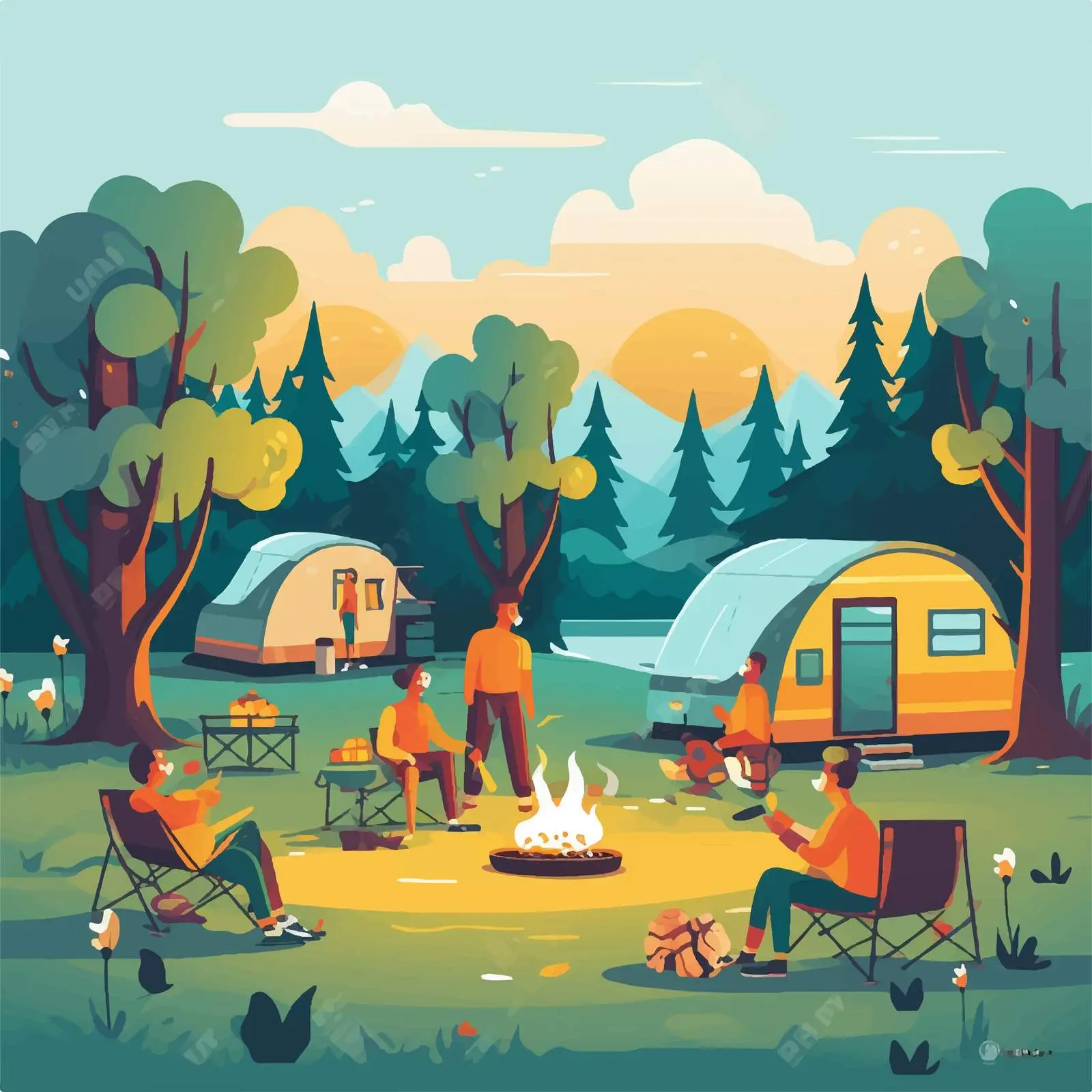 People Camping in a Park Illustration — free download from Dotvec