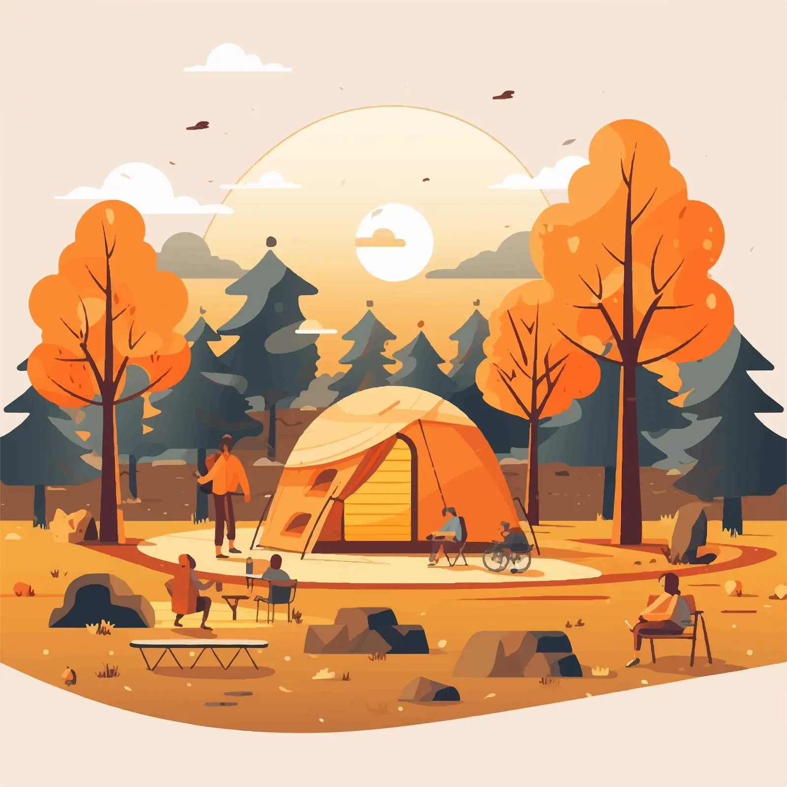 People Camping in Park Vector Illustration – free illustrated art image from Dotvec