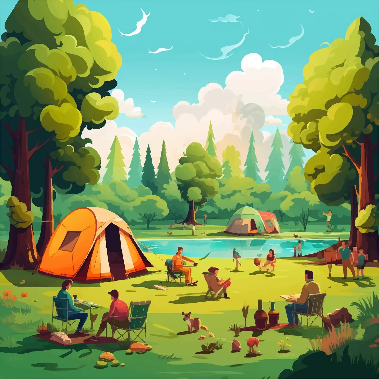 People Camping in the Park Illustration — free download from Dotvec