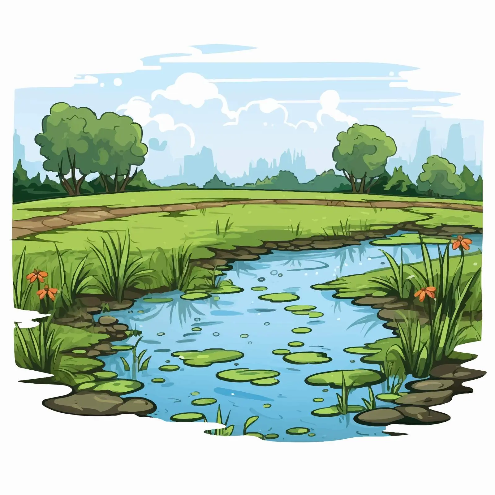 Illustration of a Pond in a Field — free download from Dotvec
