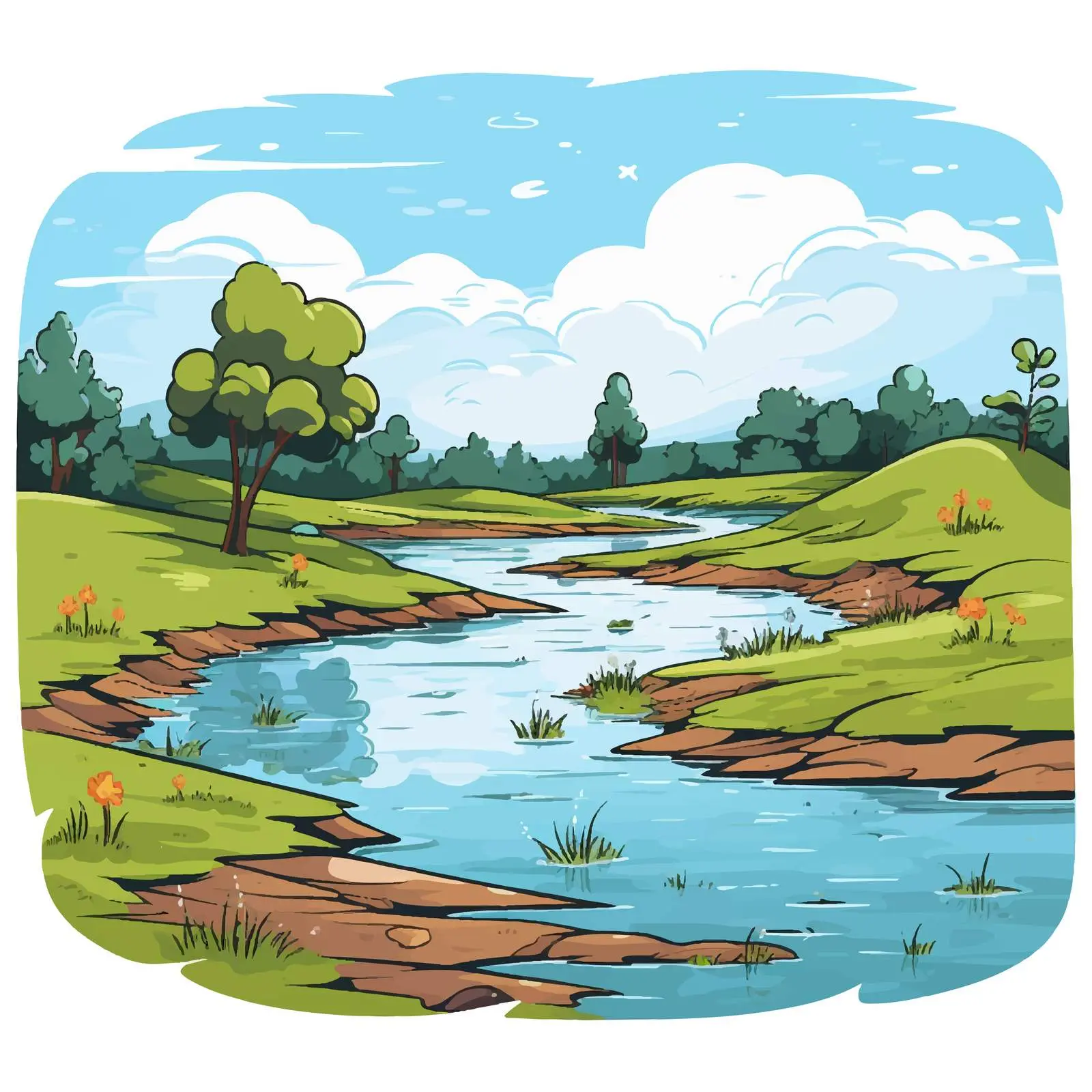 Pond in Field Vector Illustration — free download from Dotvec