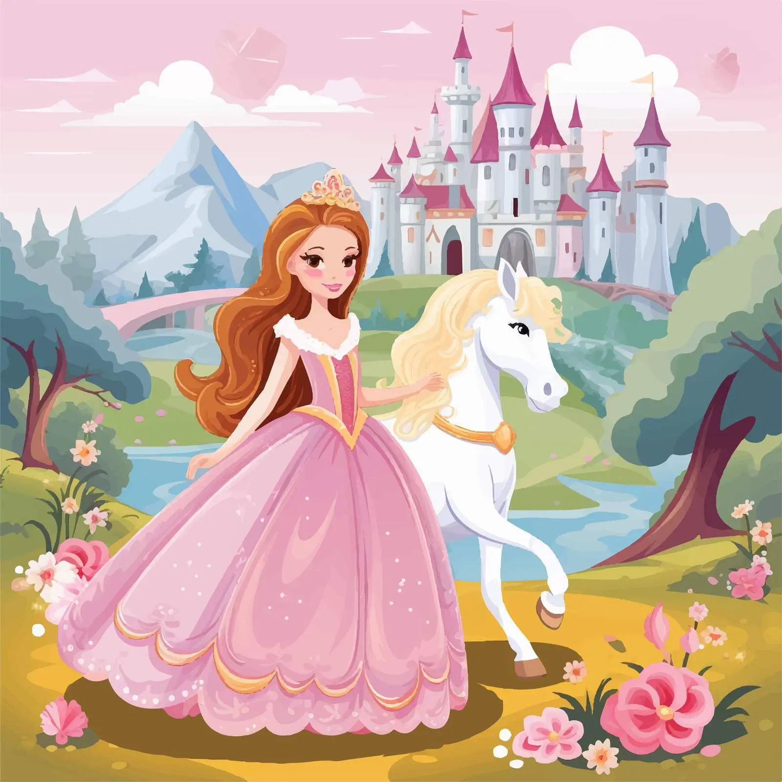 Princess and Unicorn Illustration Vector Art — free download from Dotvec