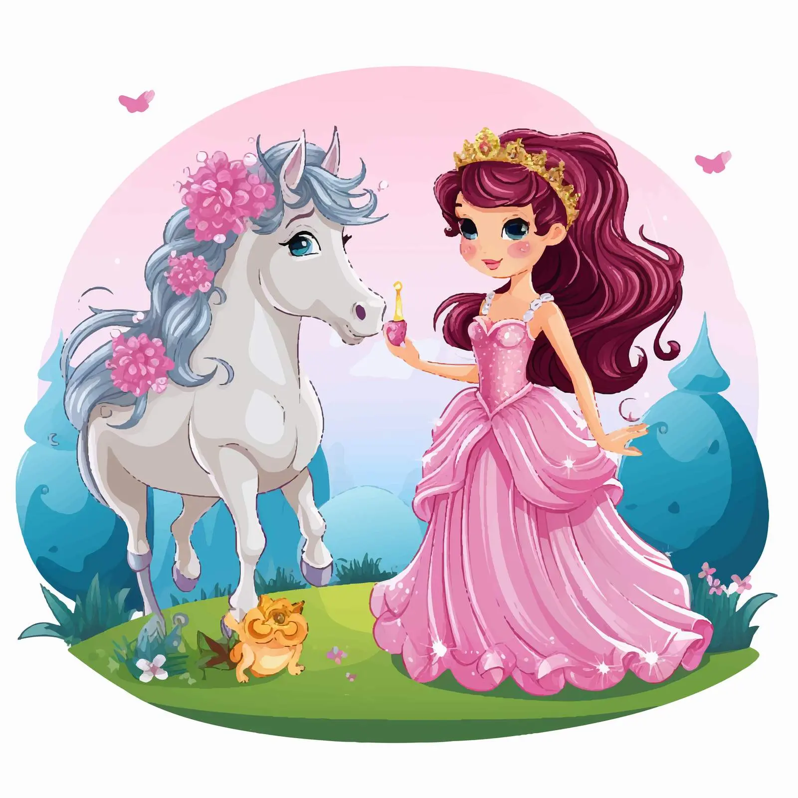 Princess and Unicorn Enchanted Scene Illustration — free download from Dotvec