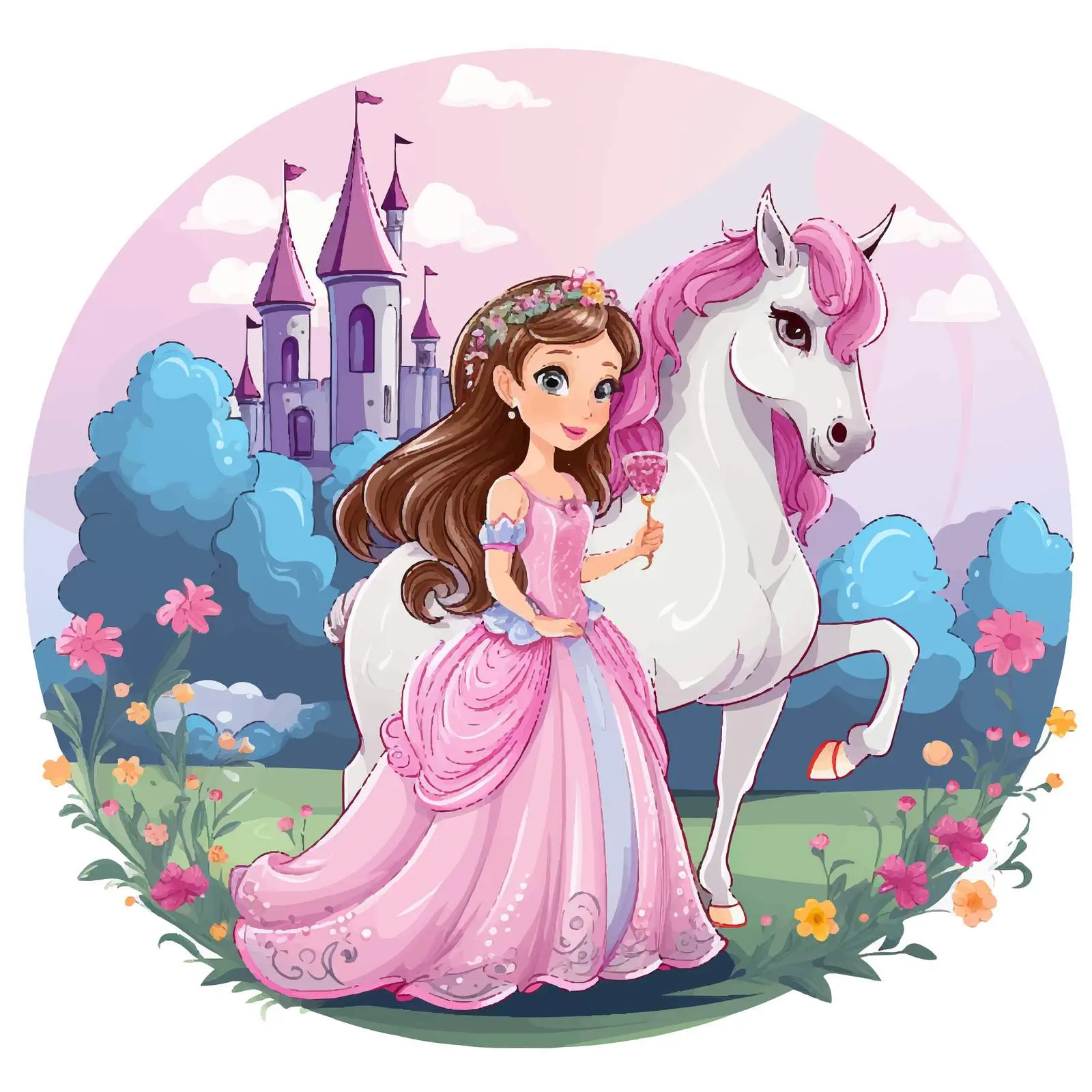 Princess and Unicorn Fantasy Vector Illustration — free download from Dotvec