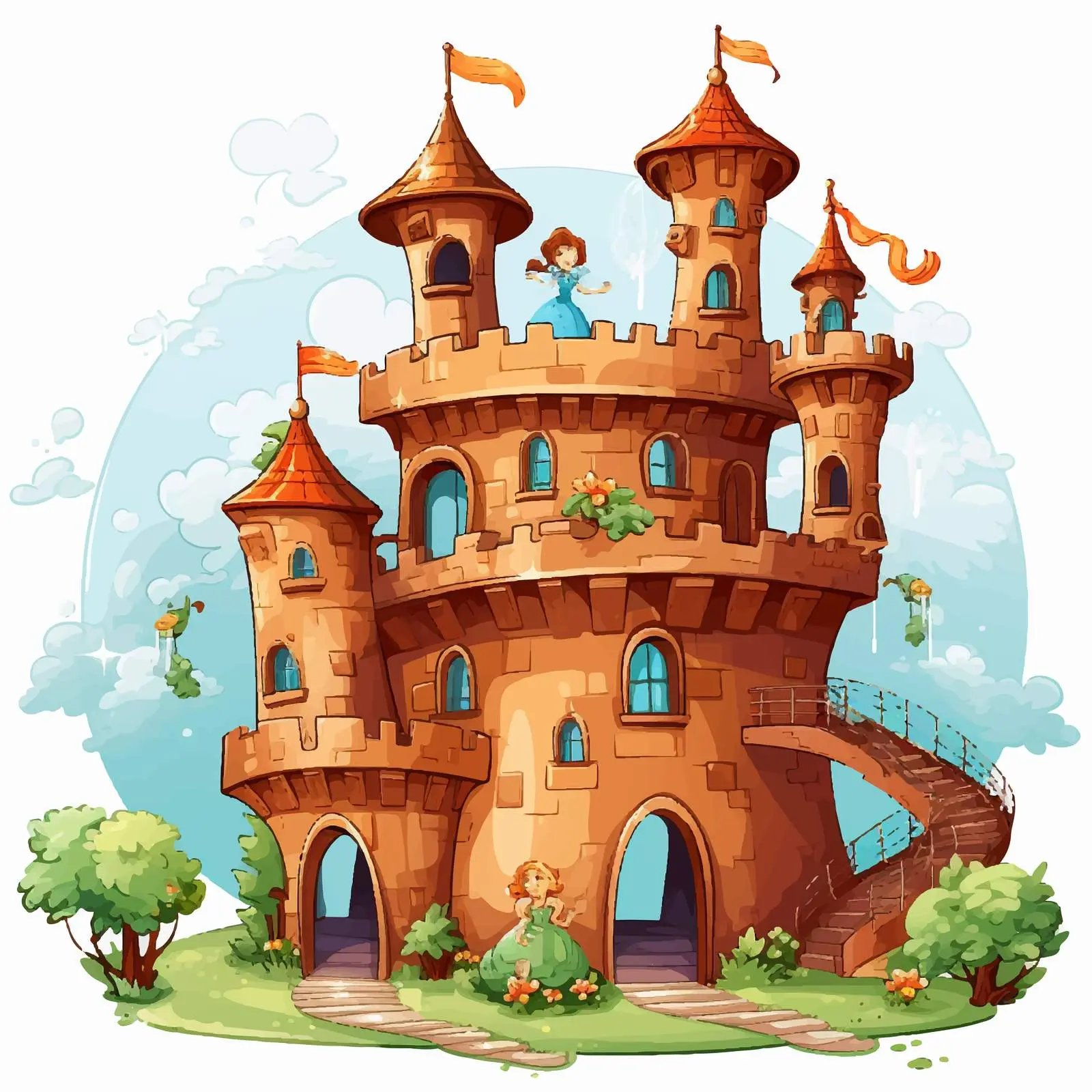 Princess in Tower Vector Illustration — free download from Dotvec