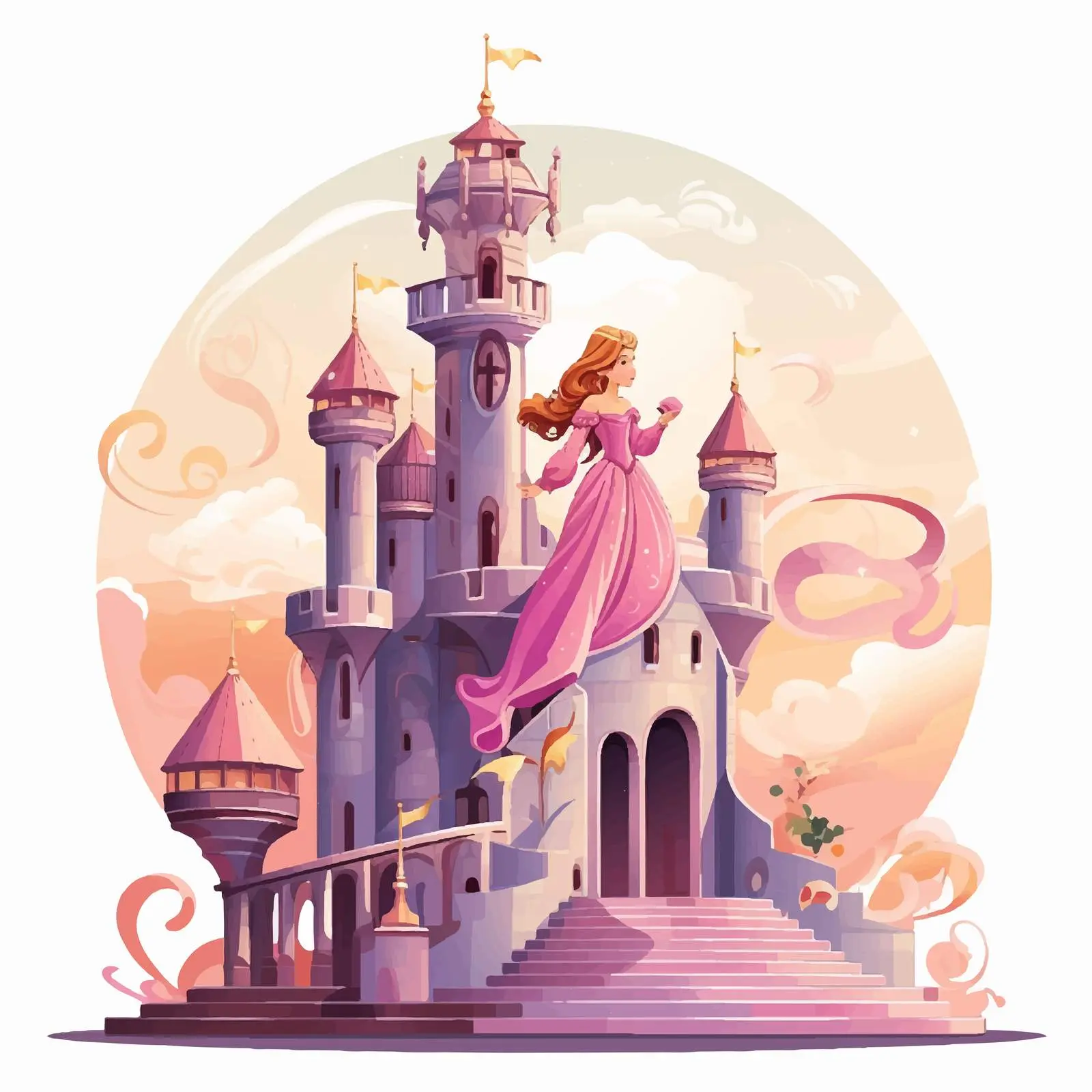 Princess in Tower Vector Illustration — free download from Dotvec