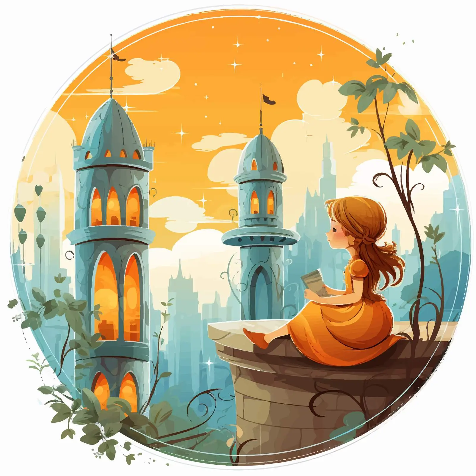 Princess in Tower Illustration Vector Art — free download from Dotvec