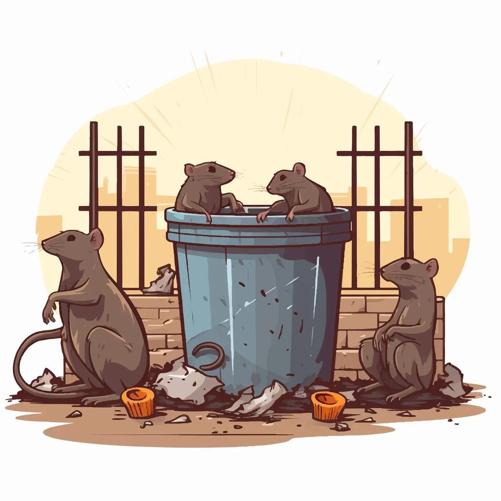 Rats in Trashcans Vector Illustration — free download from Dotvec