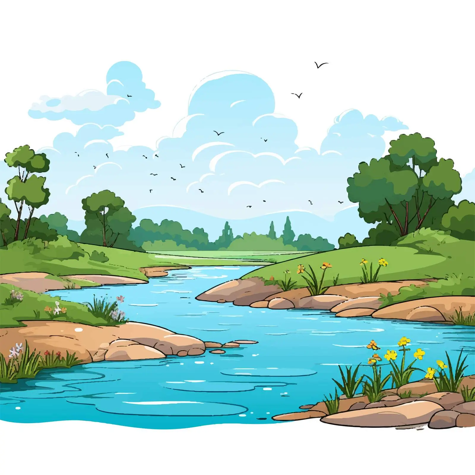 Cartoon River and River Bank Vector Illustration — free download from Dotvec