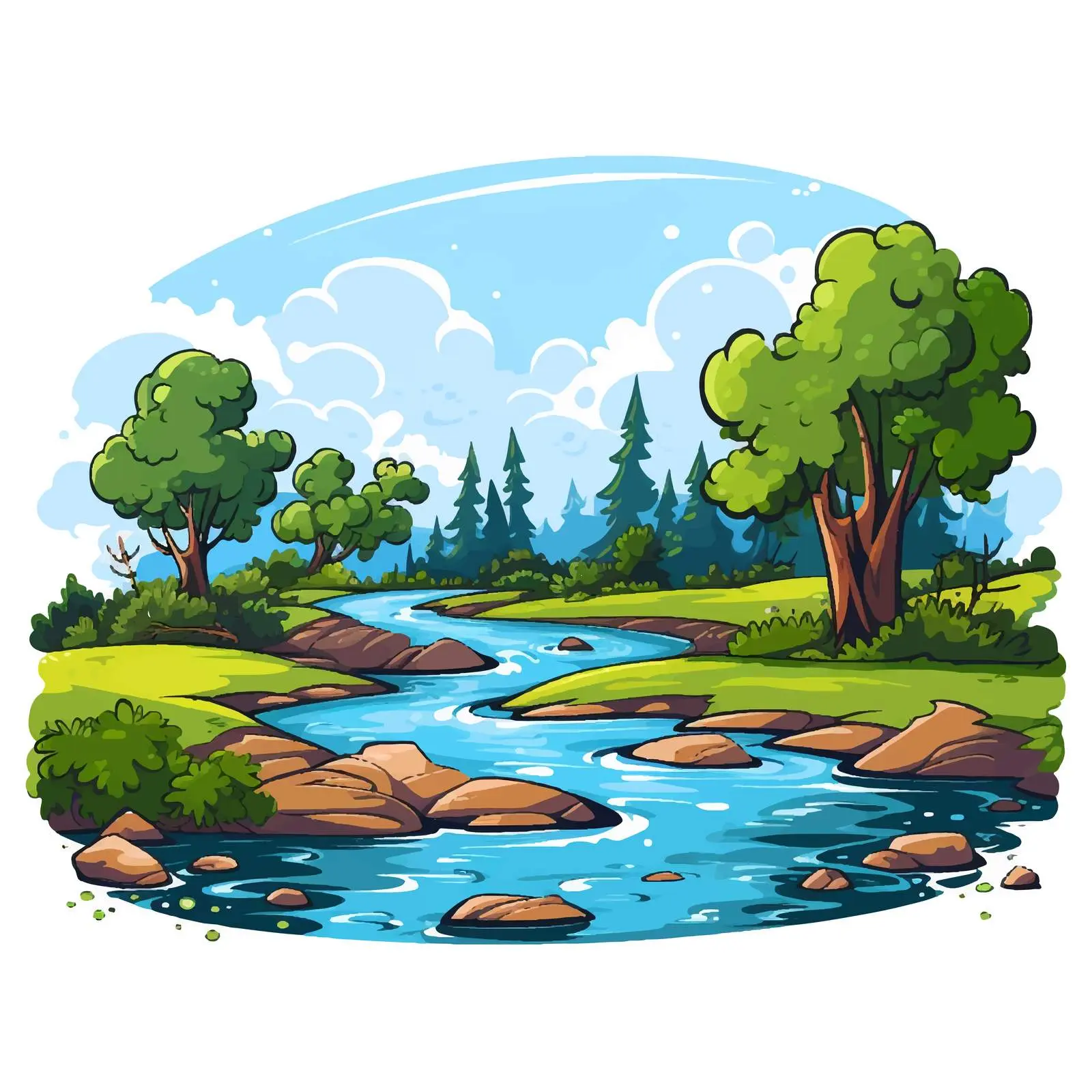 Cartoon Vector of River and Riverbank Scene — free download from Dotvec