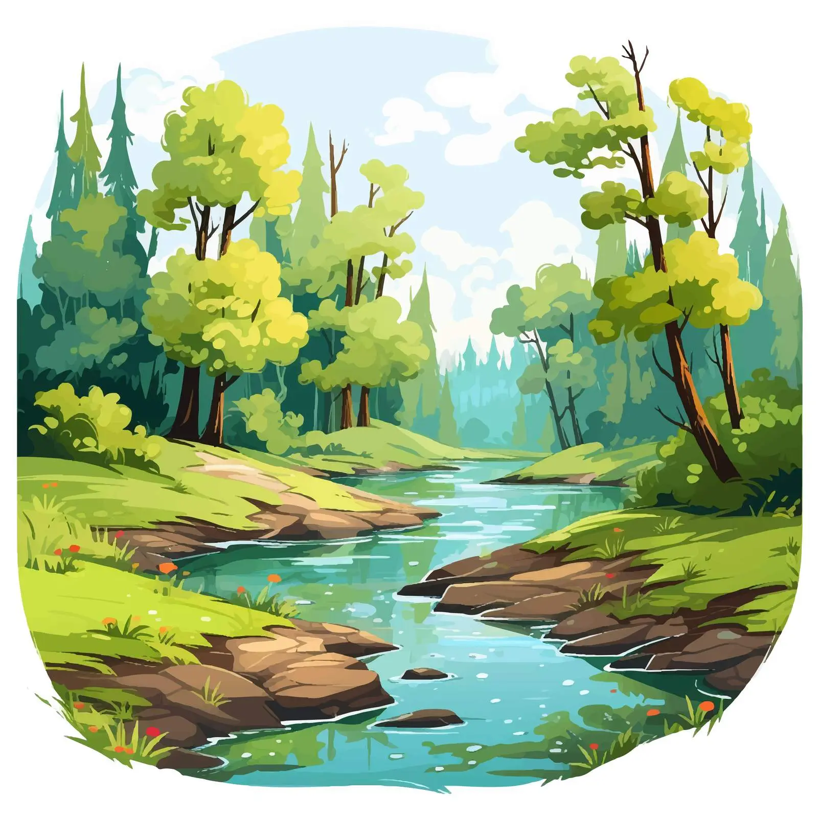 Forest River Illustration for Nature Designs — free download from Dotvec