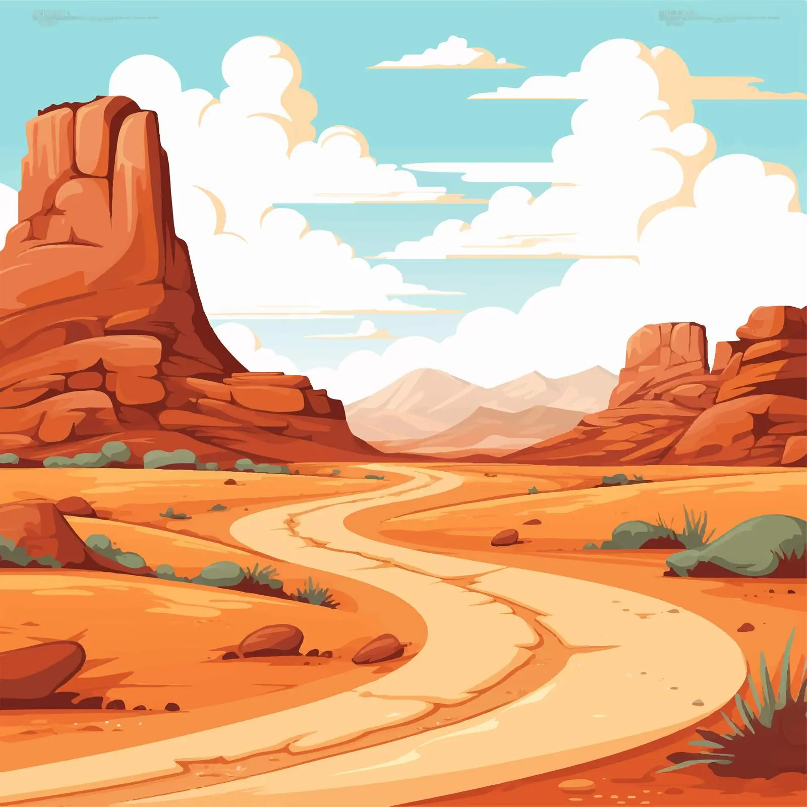 Desert Road Illustration Vector Art — free download from Dotvec