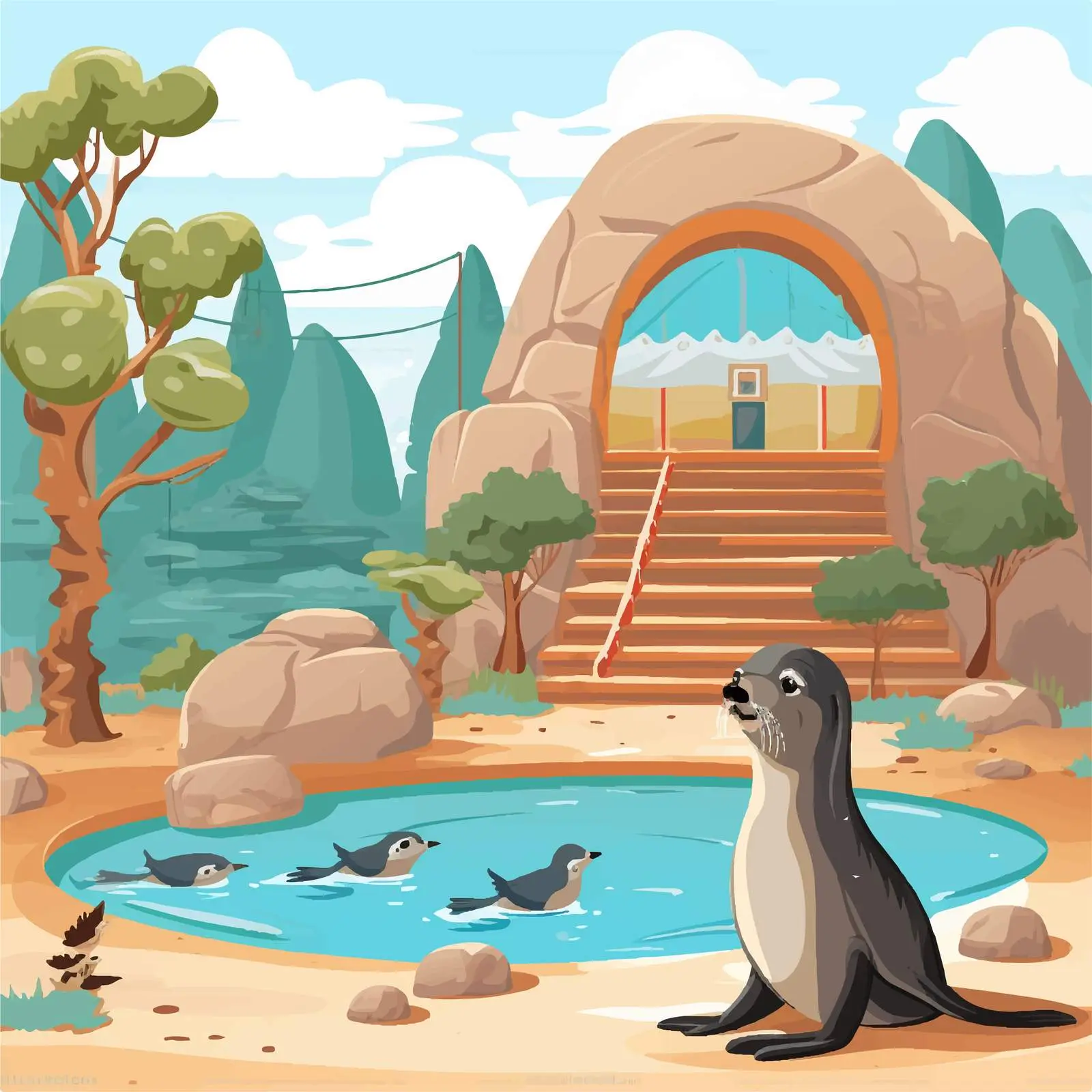 Cartoon Seal Illustration in Zoo Setting — free download from Dotvec