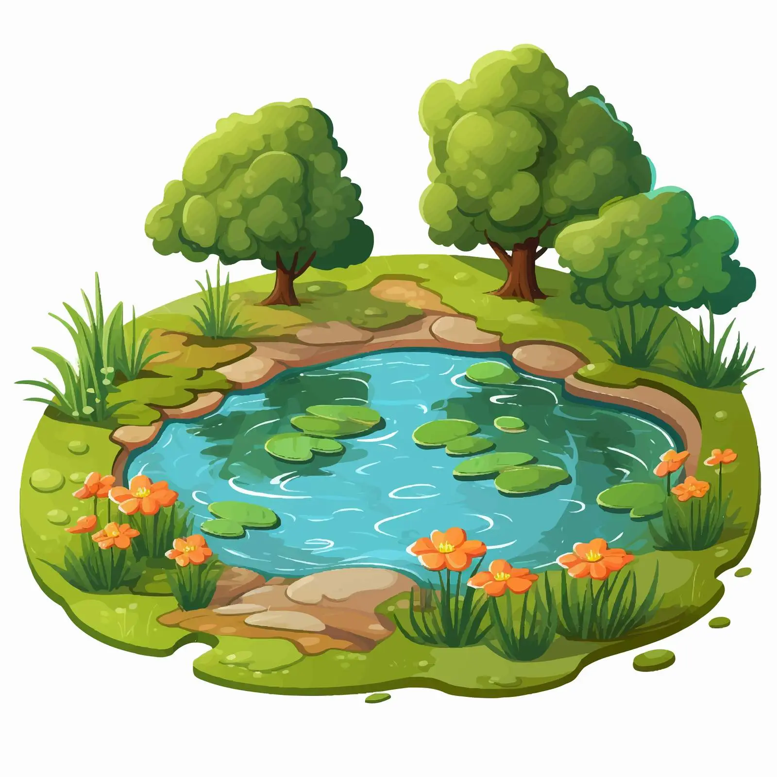Small Pond in Park Vector Illustration — free download from Dotvec