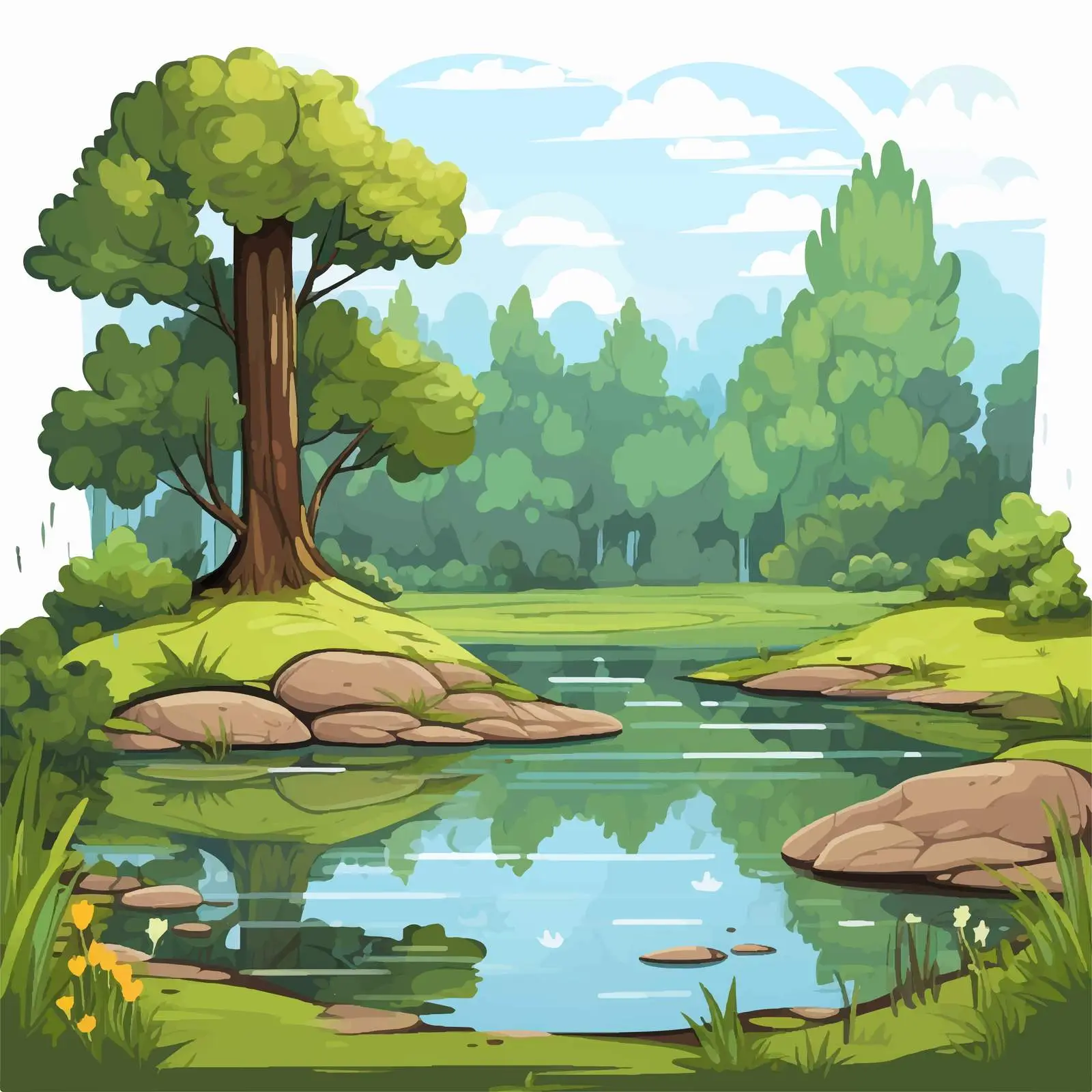 Small Pond in Park Illustration Vector — free download from Dotvec
