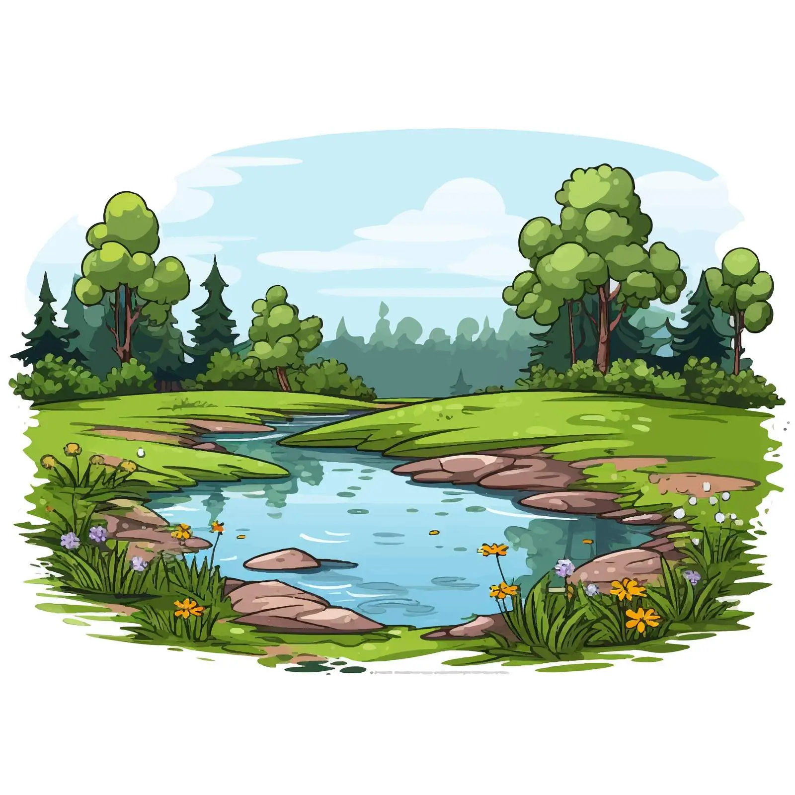 Serene Park Pond Illustration Vector — free download from Dotvec