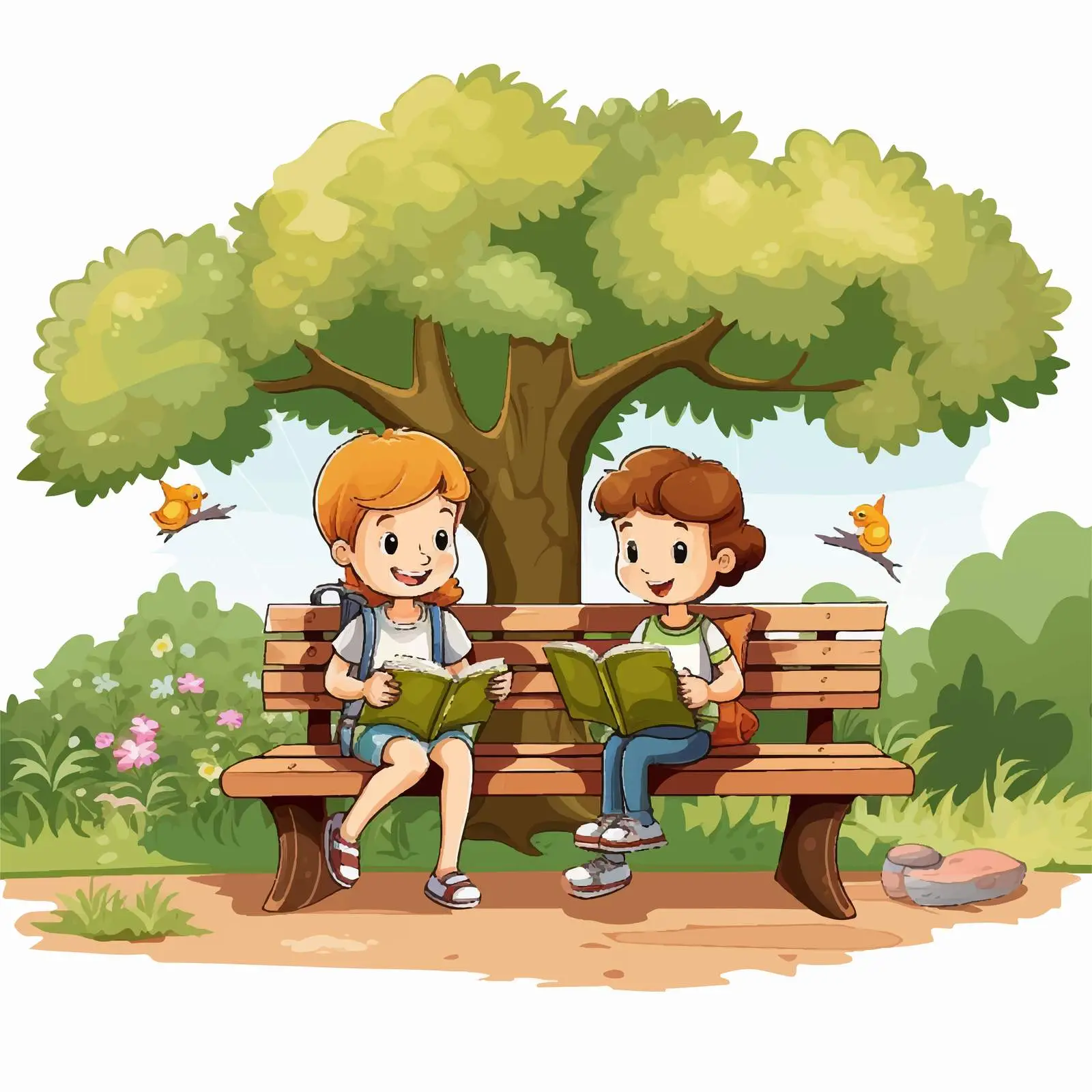 Children Reading Together in a Park Illustration — free download from Dotvec