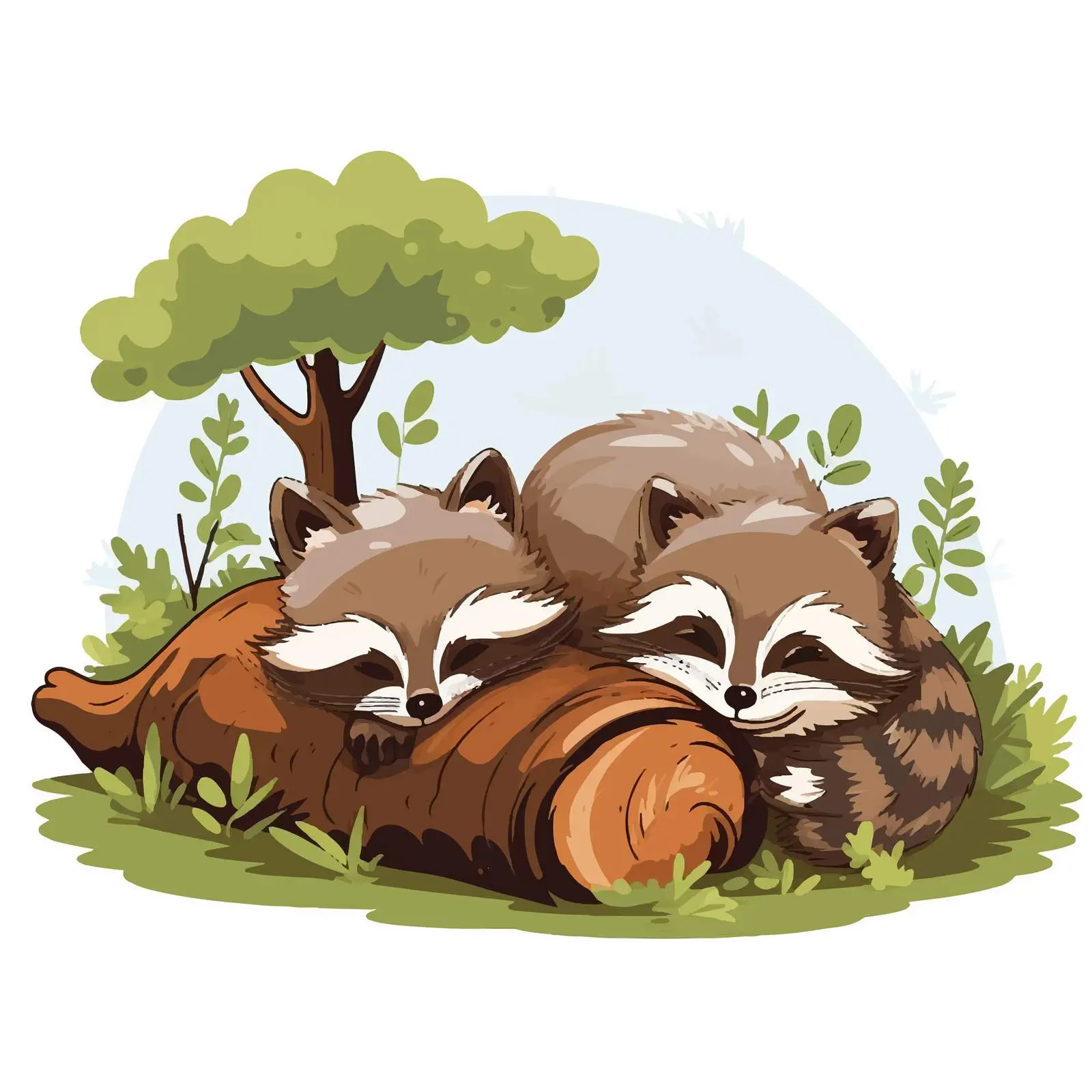 Two Raccoons Sleeping in Park Illustration — free download from Dotvec