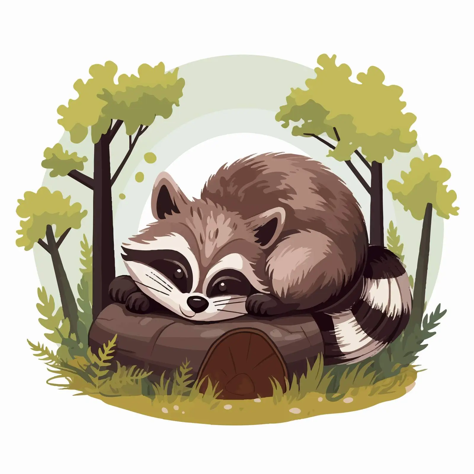 Two Raccoons Sleeping in Park Illustration — free download from Dotvec