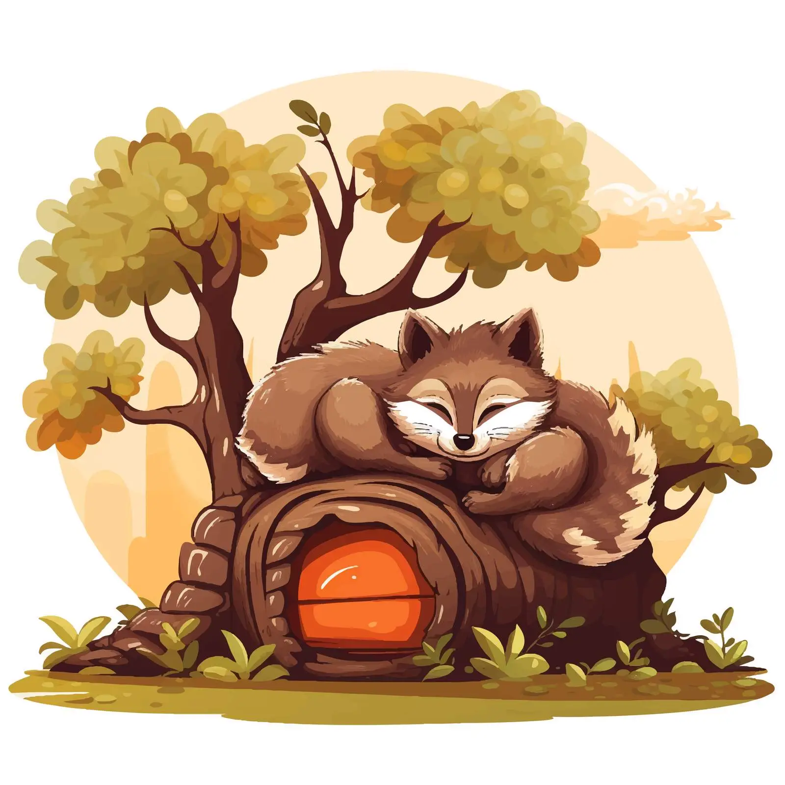 Two Raccoons Sleeping in Park Illustration — free download from Dotvec