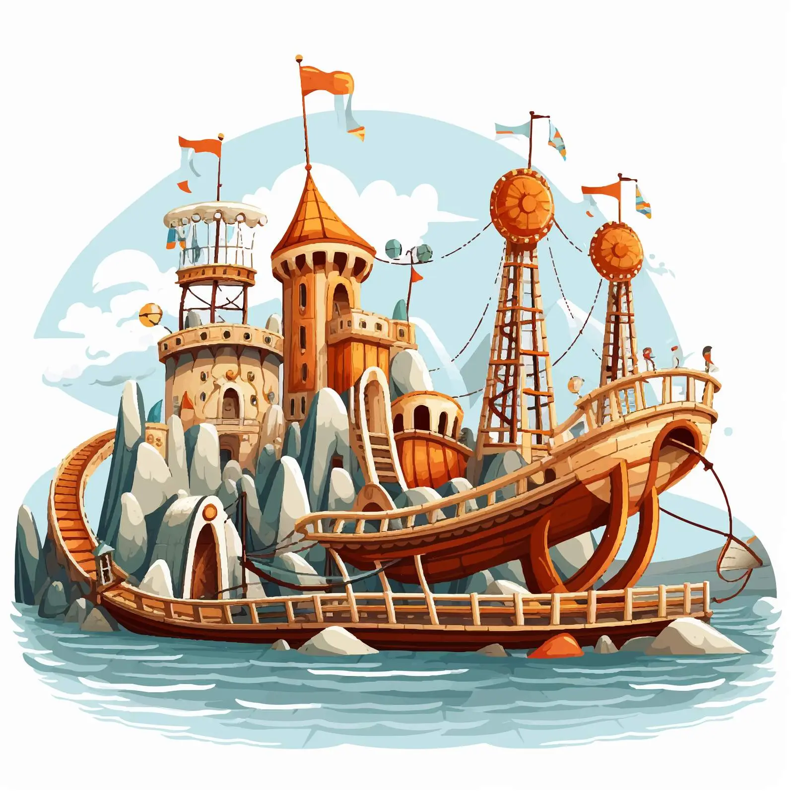 Viking Ship and Roller Coaster Fair Scene — free download from Dotvec
