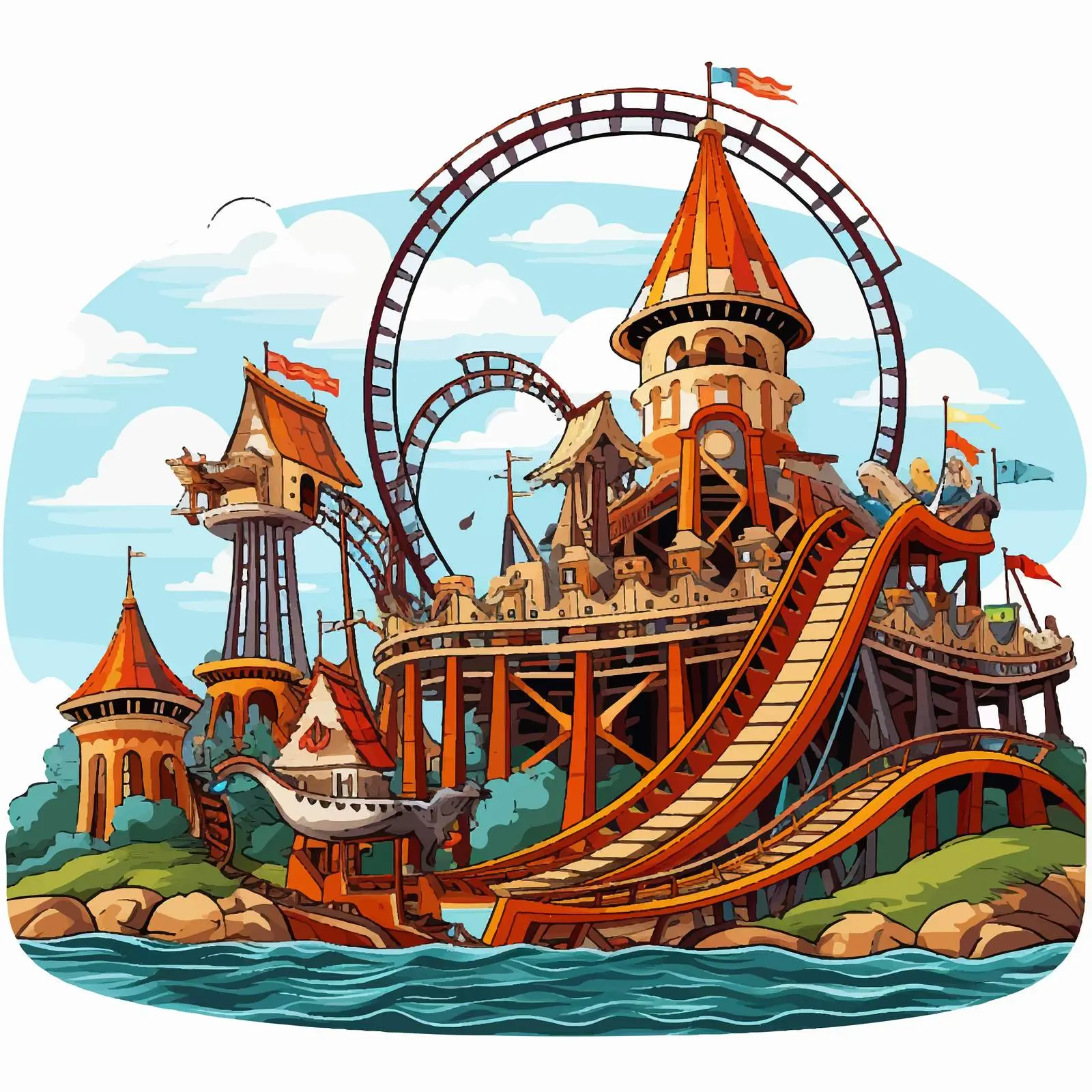 Viking Ship and Roller Coaster Fair Scene — free download from Dotvec