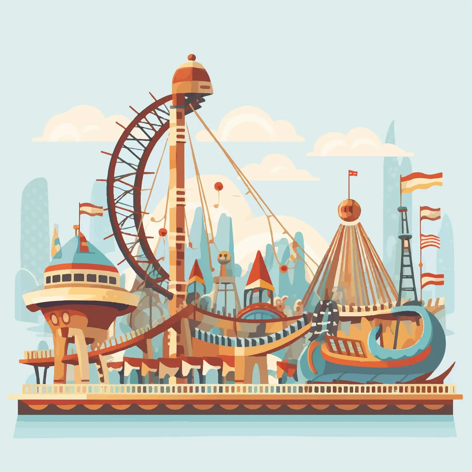 Viking Ship and Roller Coaster at Fair Illustration — free download from Dotvec