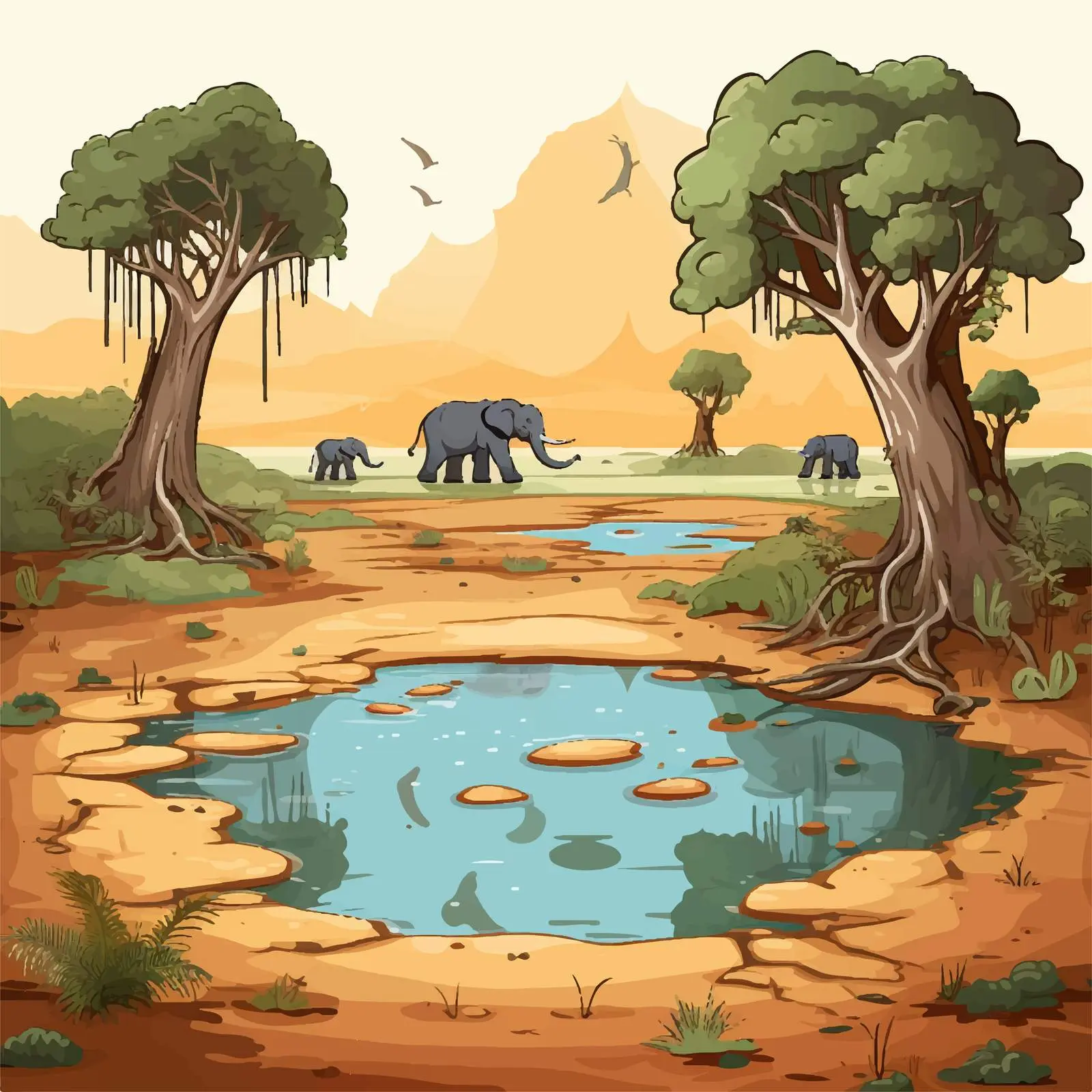 Water Hole Ground Scene Illustration – free viewpoint image from Dotvec