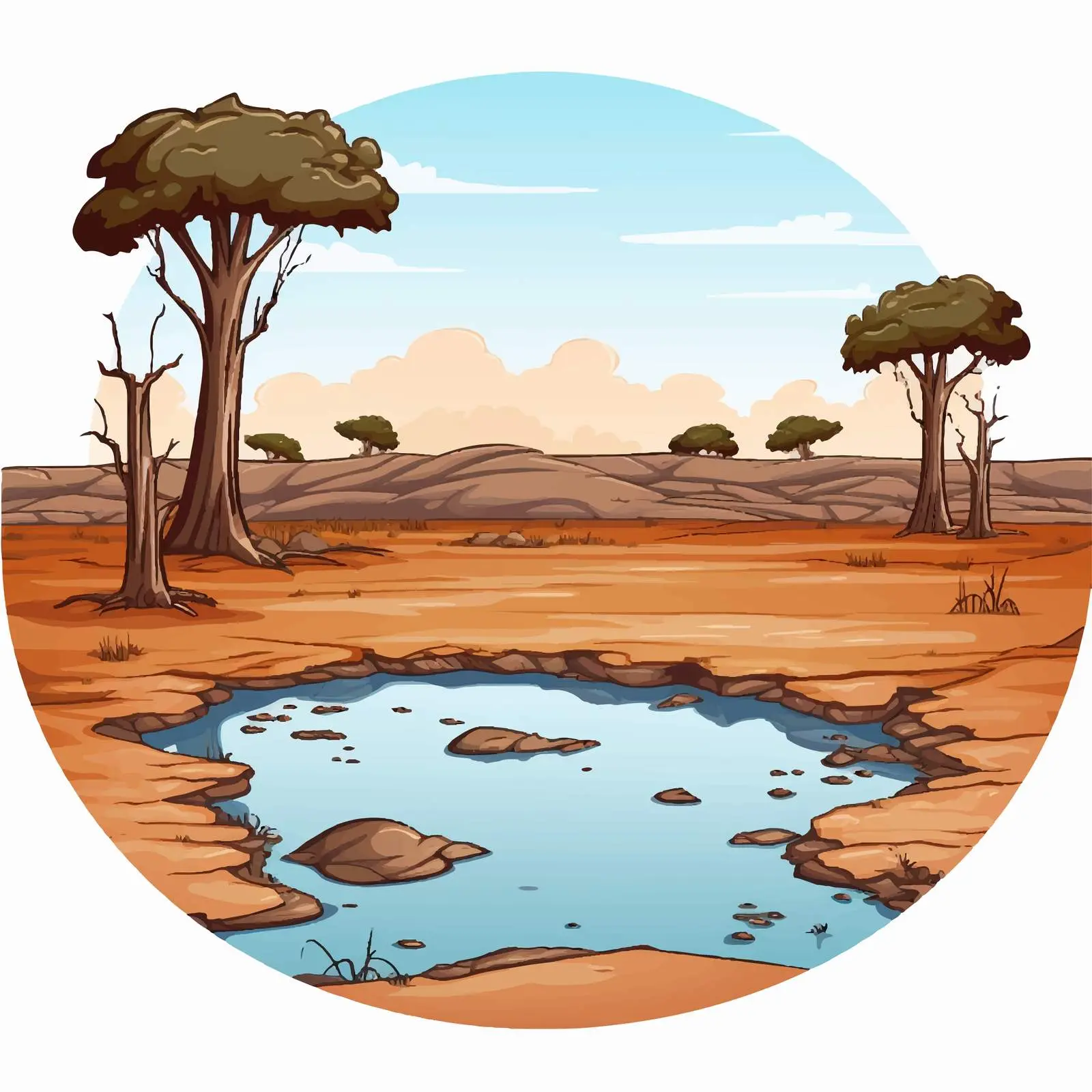 Water Hole Ground Scene Vector Illustration — free download from Dotvec